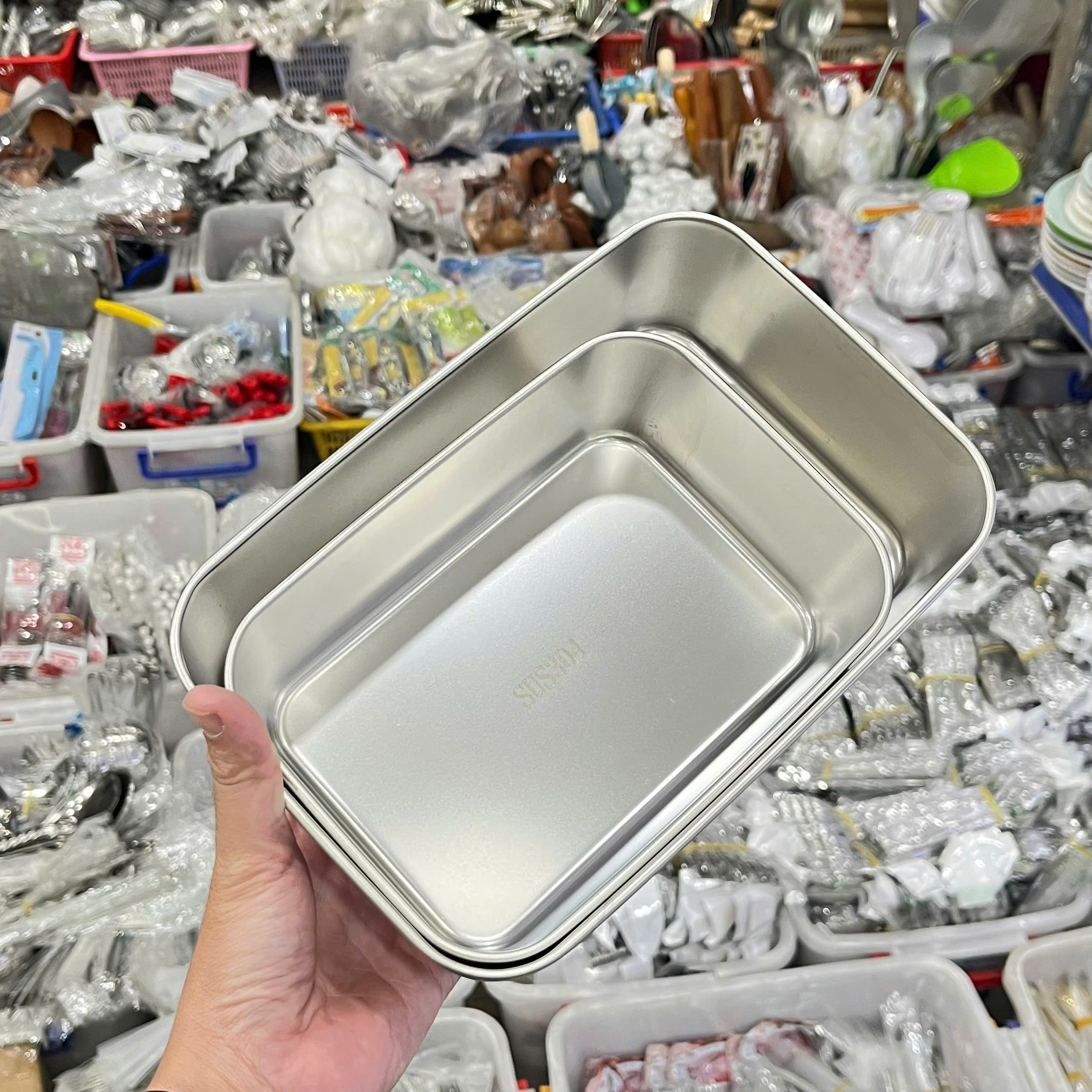 Khay Inox 304 Có Nắp Nhựa 2 Size Tiện Dụng