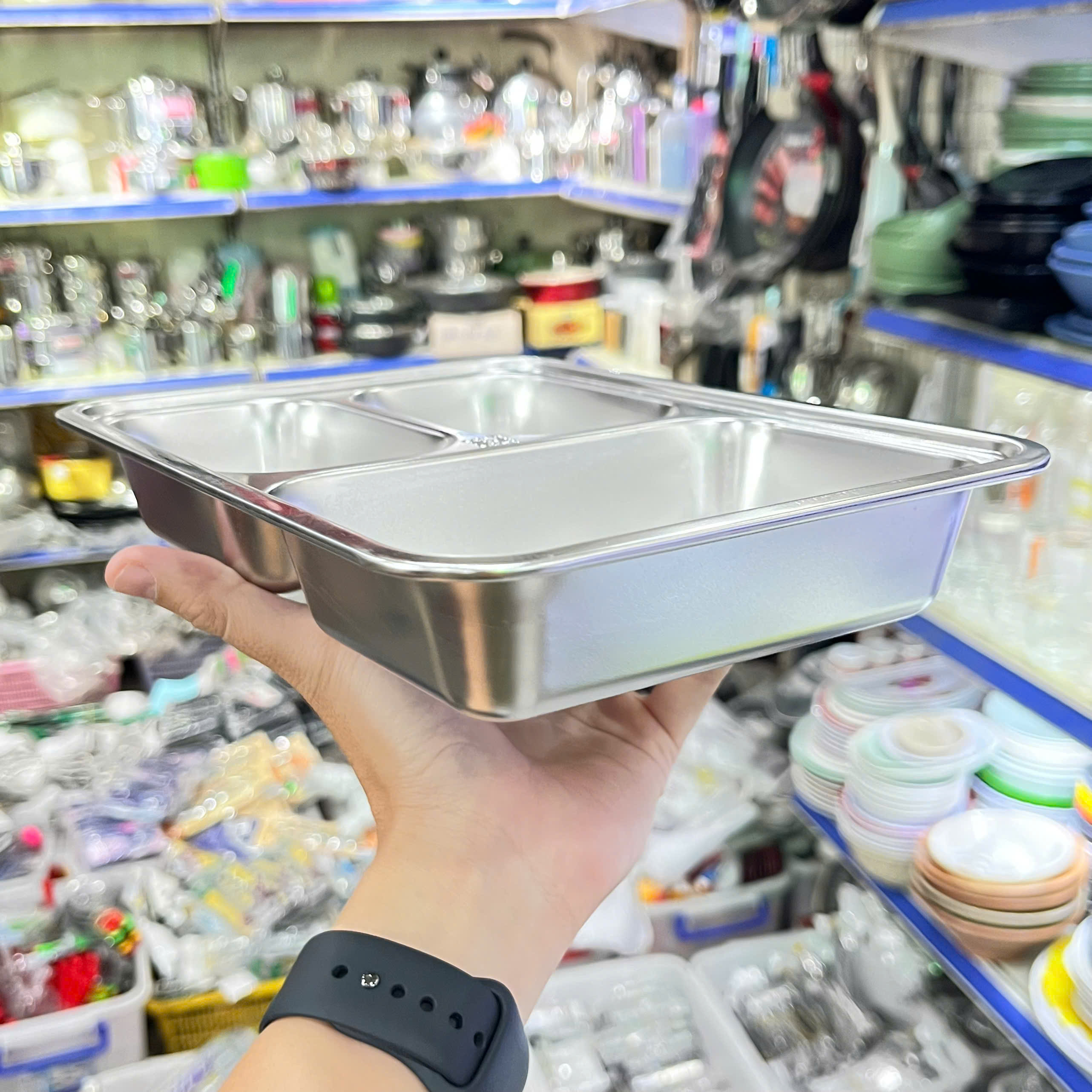 Khay Cơm Phần 3 Ngăn Sâu Inox 304 Cao Cấp - Hàng Việt Nam Sản Xuất