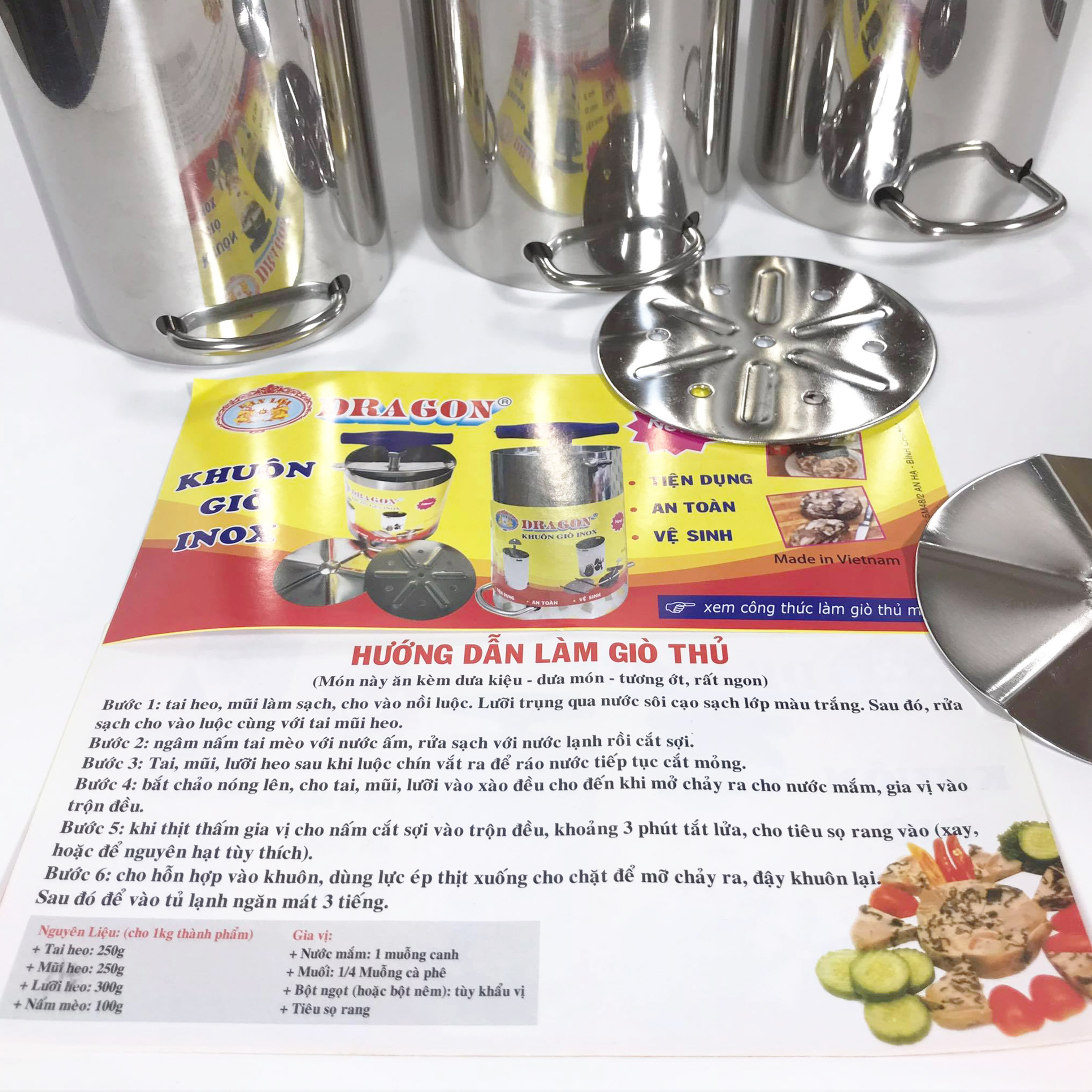 Khuôn Làm Giò Thủ Inox Cao Cấp DRAGON - Hàng Việt Nam Sản Xuất