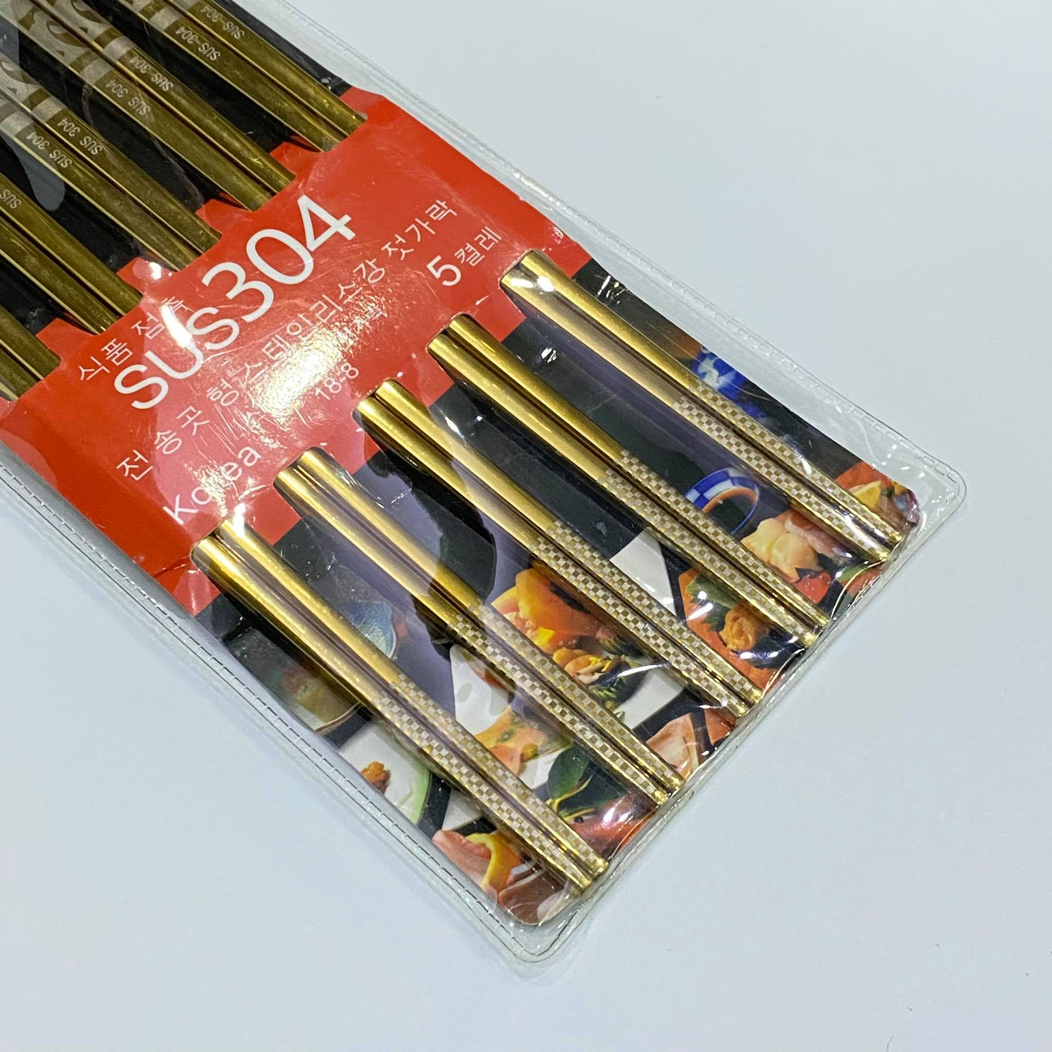 Đũa Inox 304 Hàn Quốc Mạ Vàng Set 5 Đôi - Hàng Cao Cấp