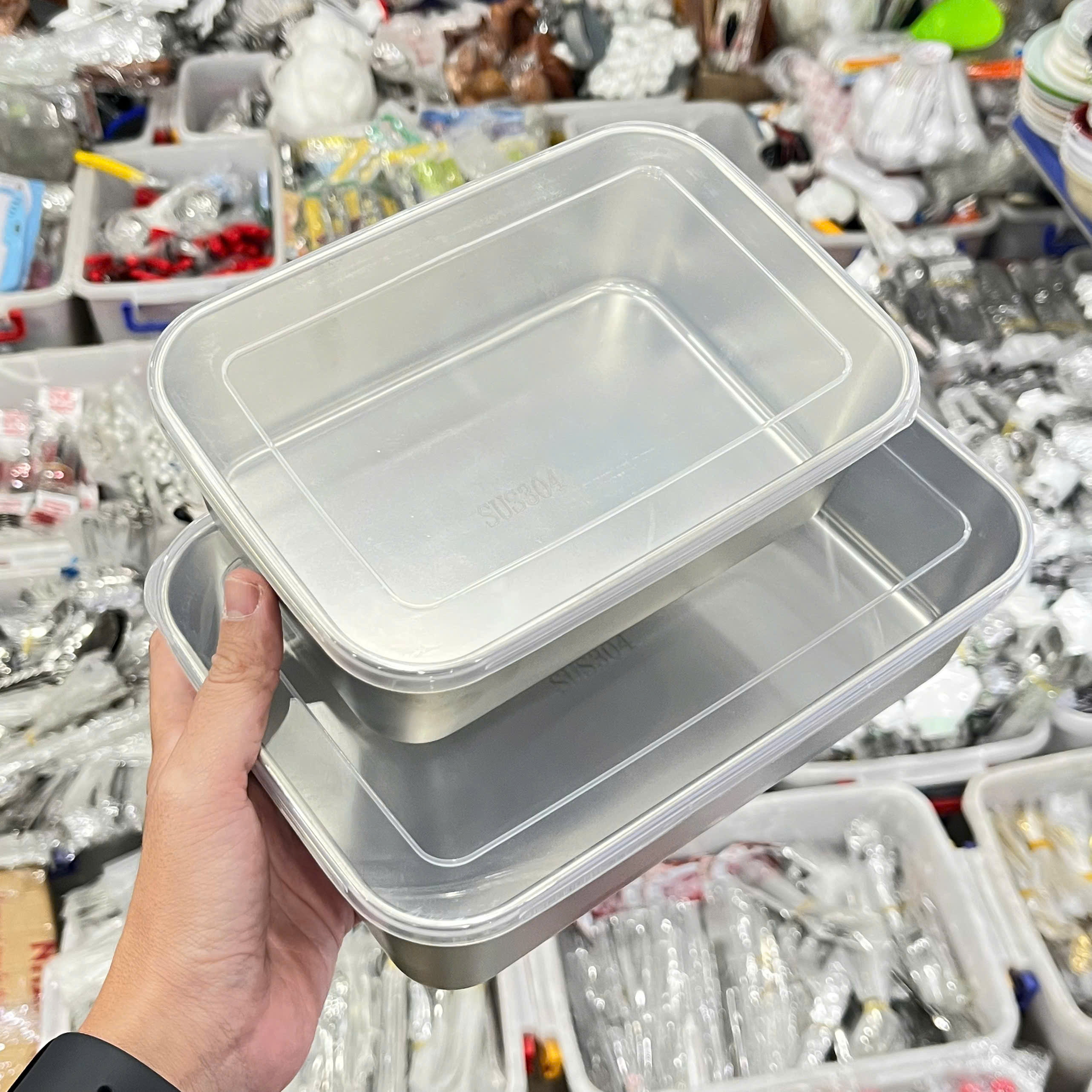 Khay Inox 304 Có Nắp Nhựa 2 Size Tiện Dụng