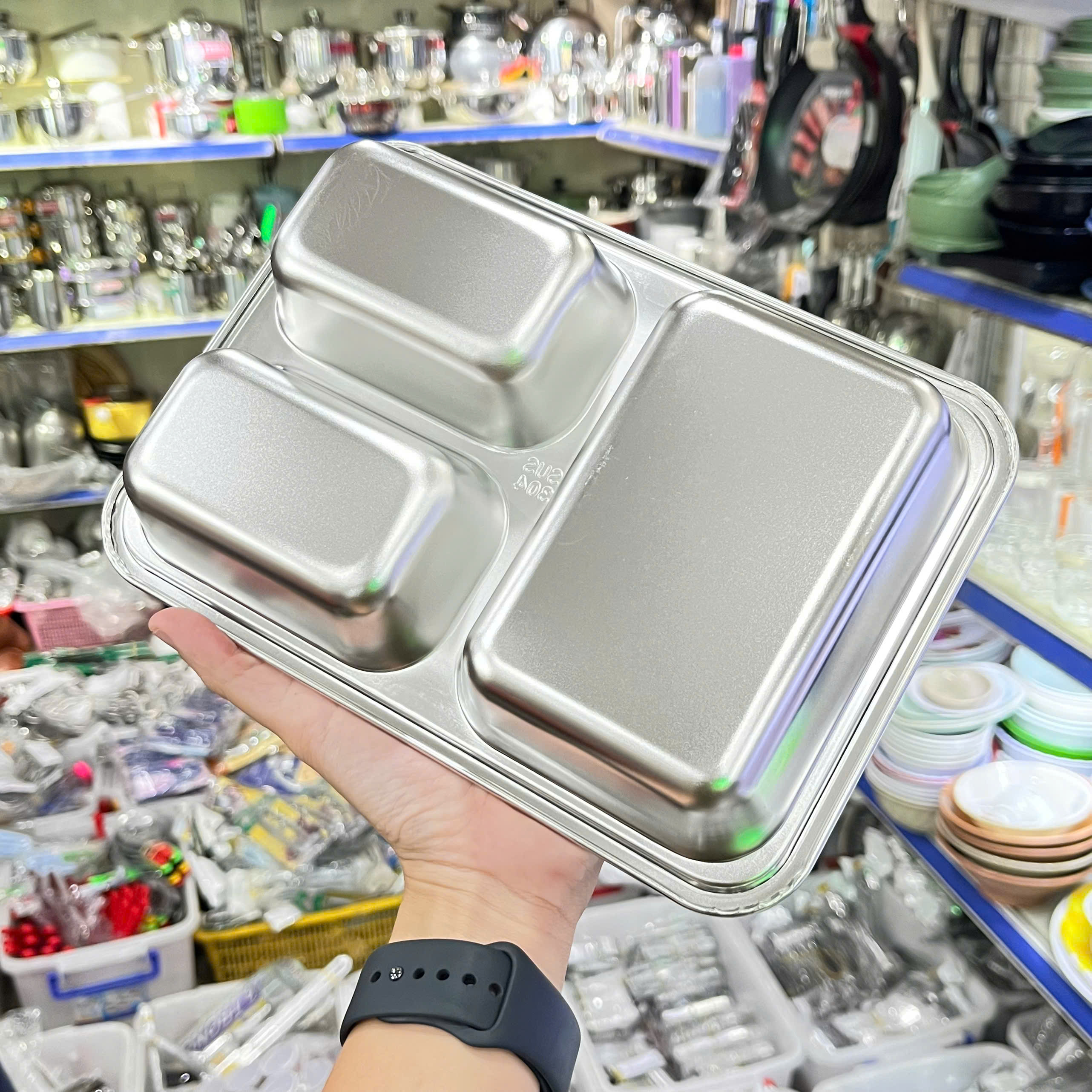 Khay Cơm Phần 3 Ngăn Sâu Inox 304 Cao Cấp - Hàng Việt Nam Sản Xuất