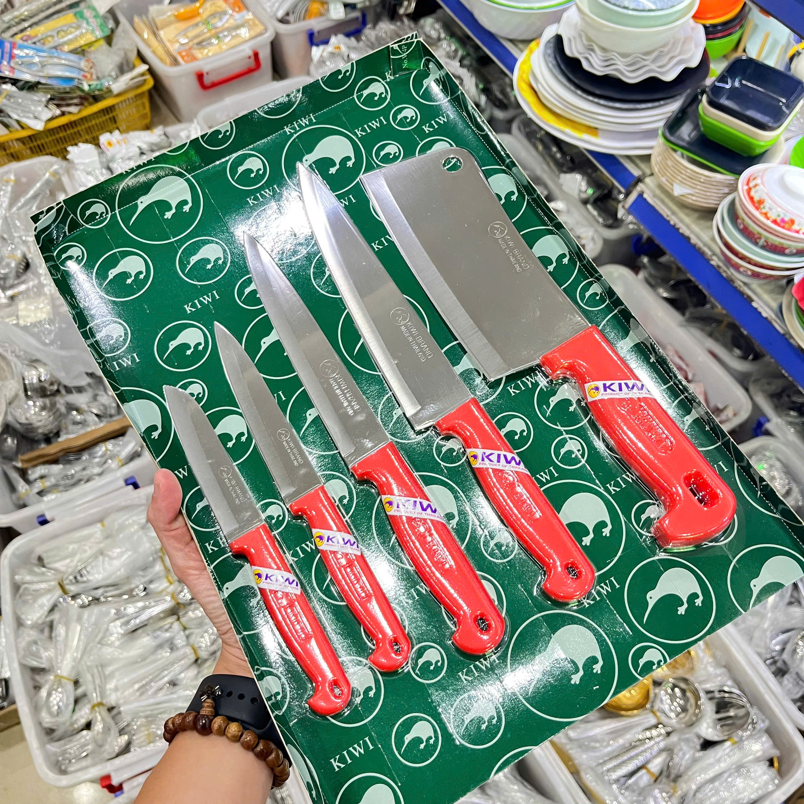 Bộ Dao 5 Món Cán Nhựa Đỏ Kiwi Cao Cấp - Hàng Nhập Khẩu Thái Lan