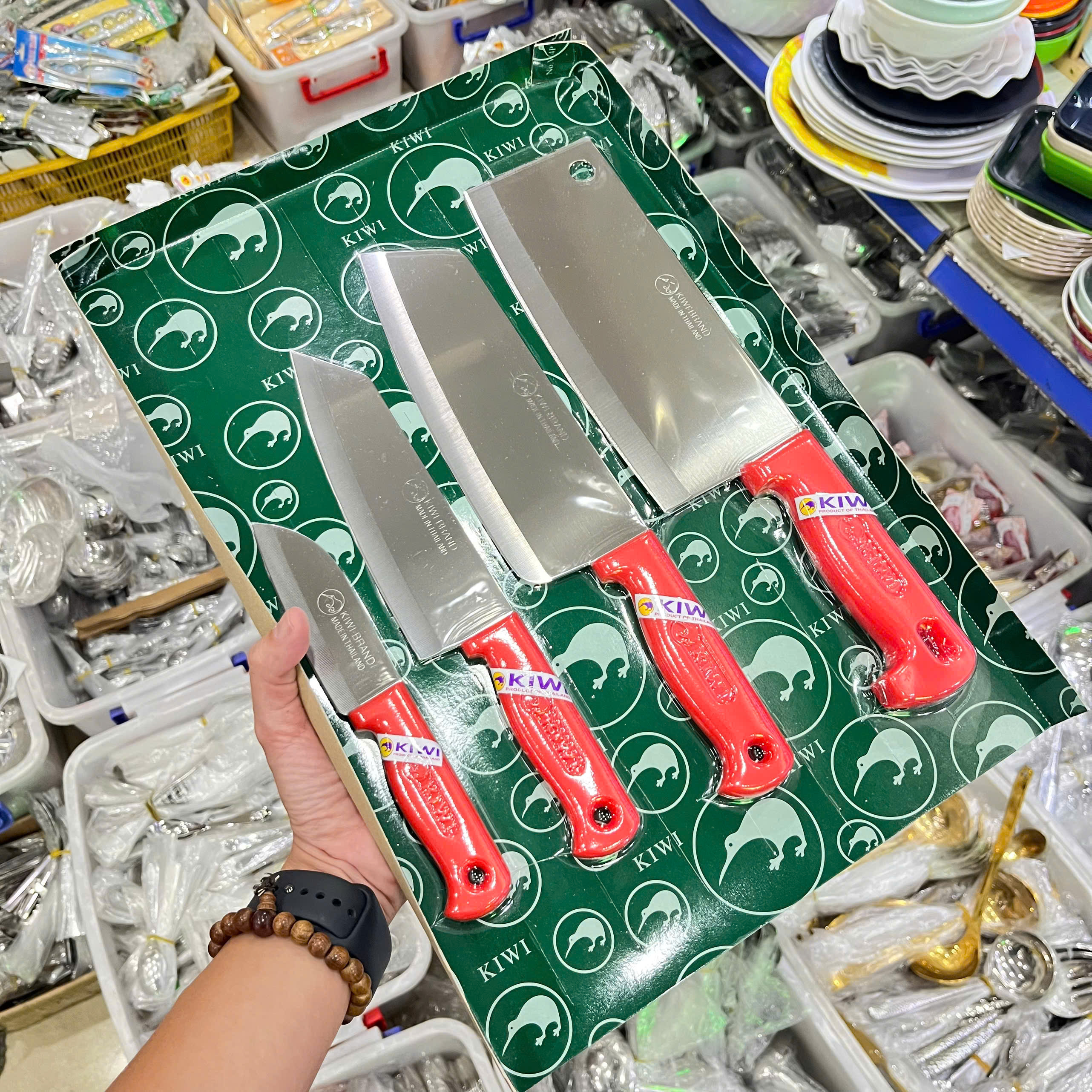 Bộ Dao 4 Món Cán Nhựa Đỏ Kiwi Cao Cấp - Hàng Nhập Khẩu Thái Lan