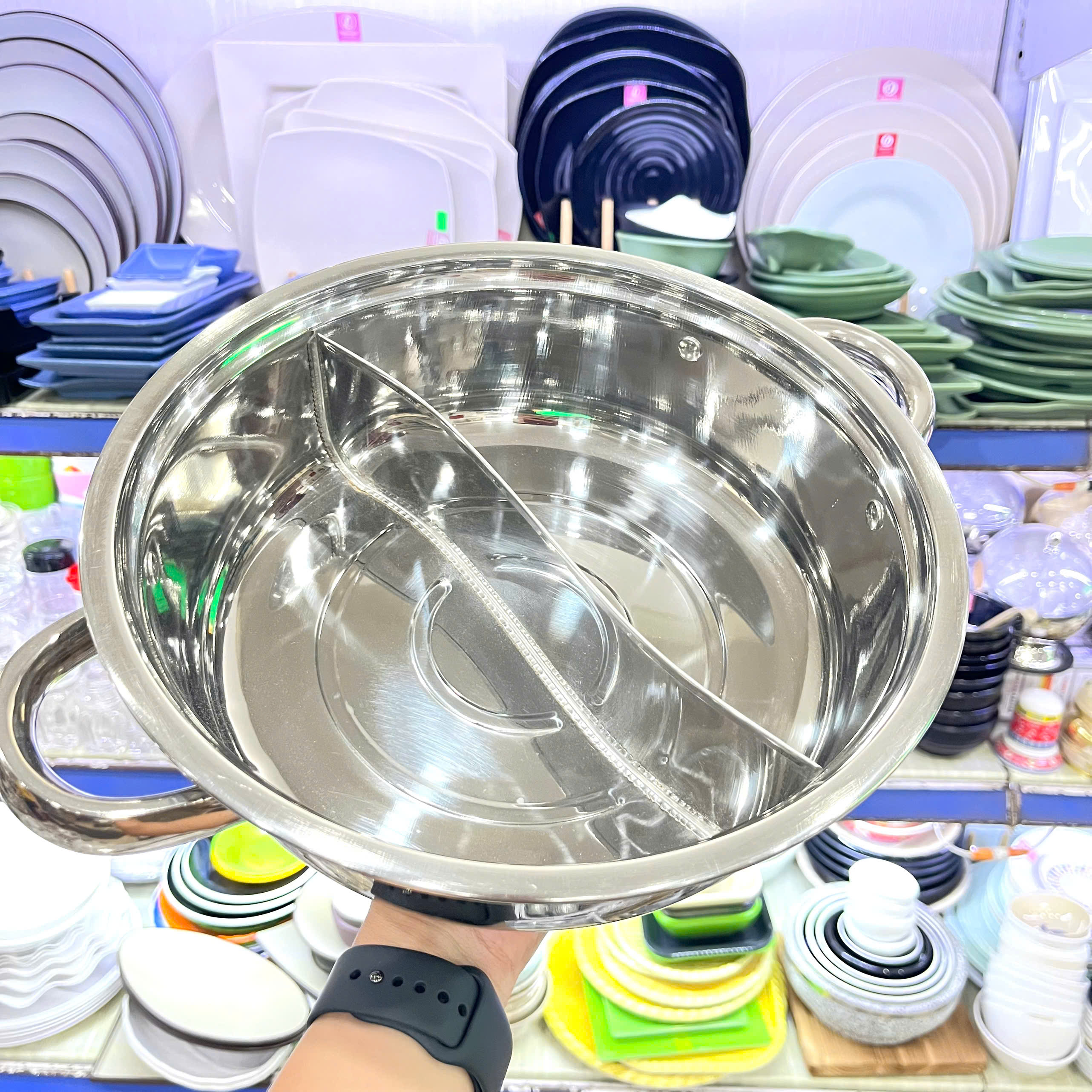 Nồi Lẩu Inox 2 Ngăn Loại Dày Dùng Được Bếp Từ Hồng Phước Thành - Hàng Việt Nam Sản Xuất