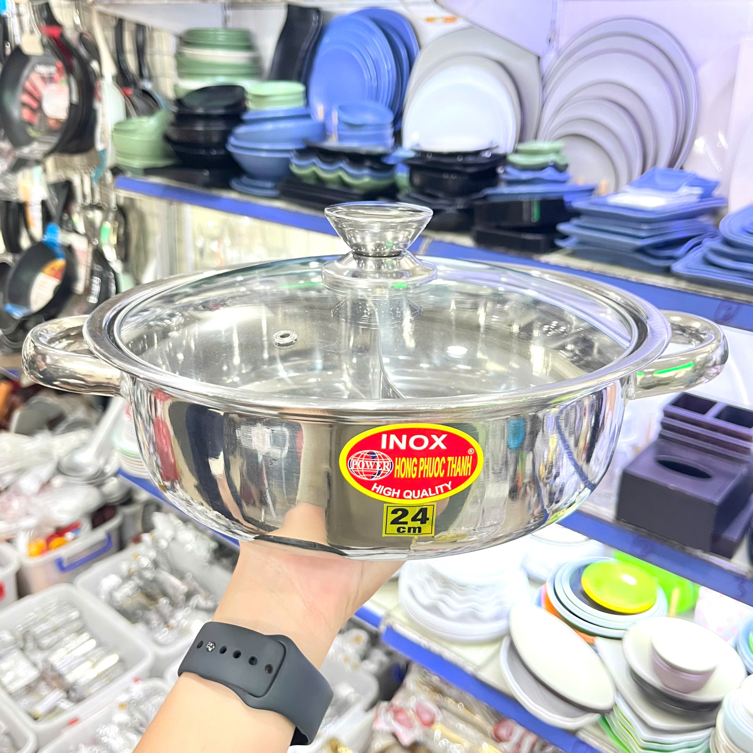 Nồi Lẩu Inox 2 Ngăn Loại Dày Dùng Được Bếp Từ Hồng Phước Thành - Hàng Việt Nam Sản Xuất