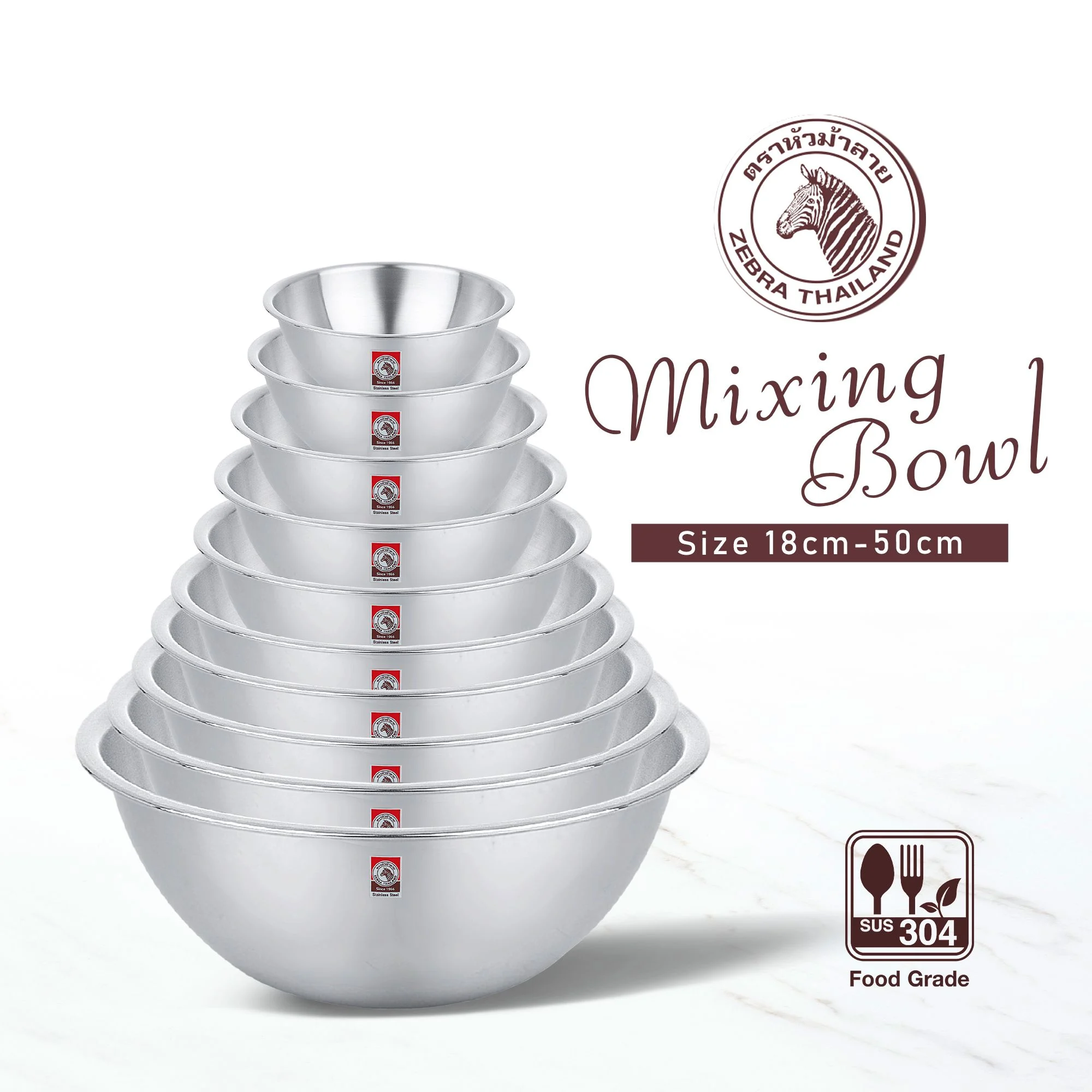 Thau Trộn Inox 304 Nhiều Size Từ 18cm đến 33cm - Zebra Thái Lan