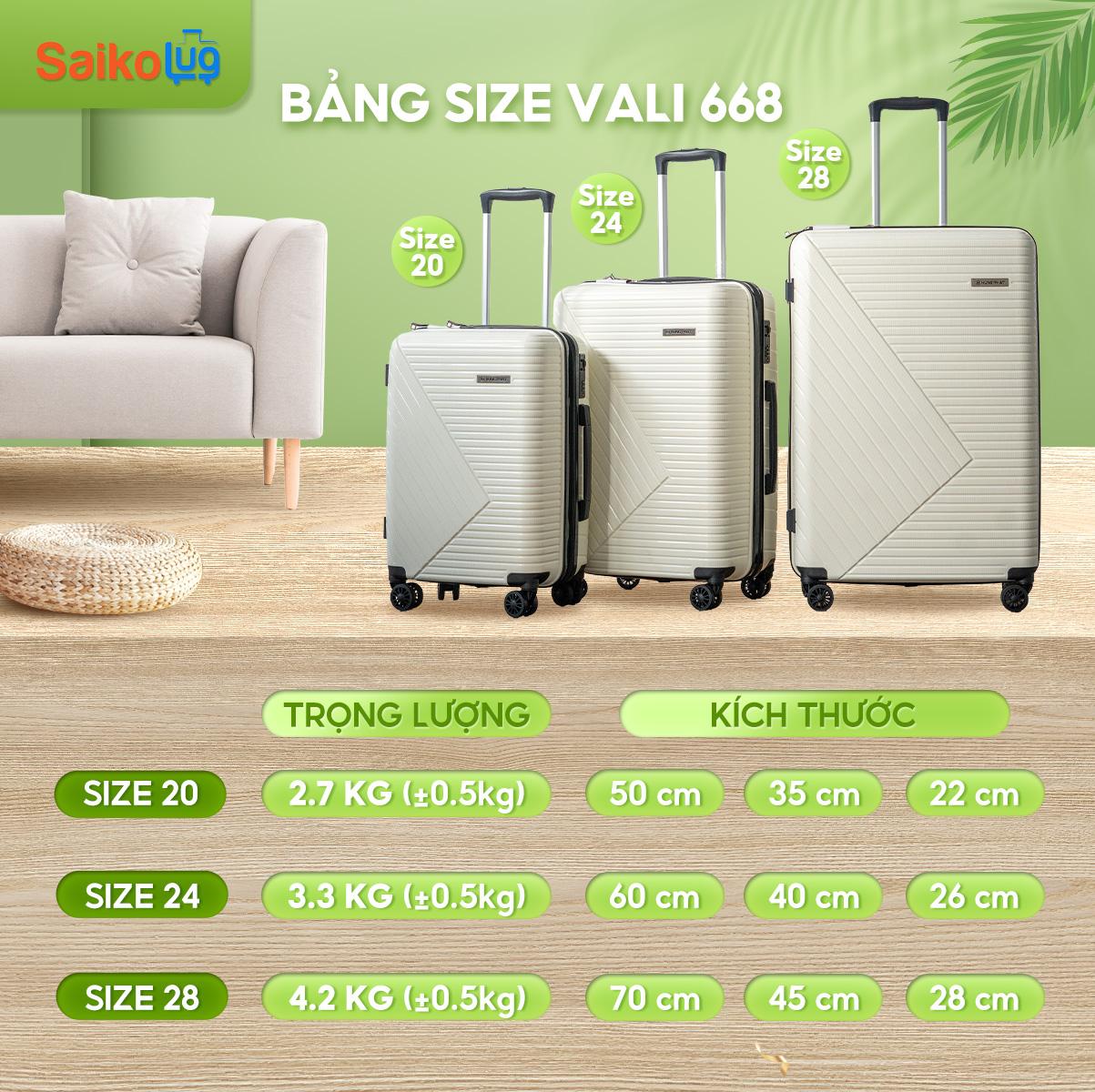 [SIZE 28] Vali Hùng Phát Vali Du Lịch 668 Nhựa PP Siêu Bền Chống Bể Vỡ - Bảo Hành 5 Năm 1 Đổi 1