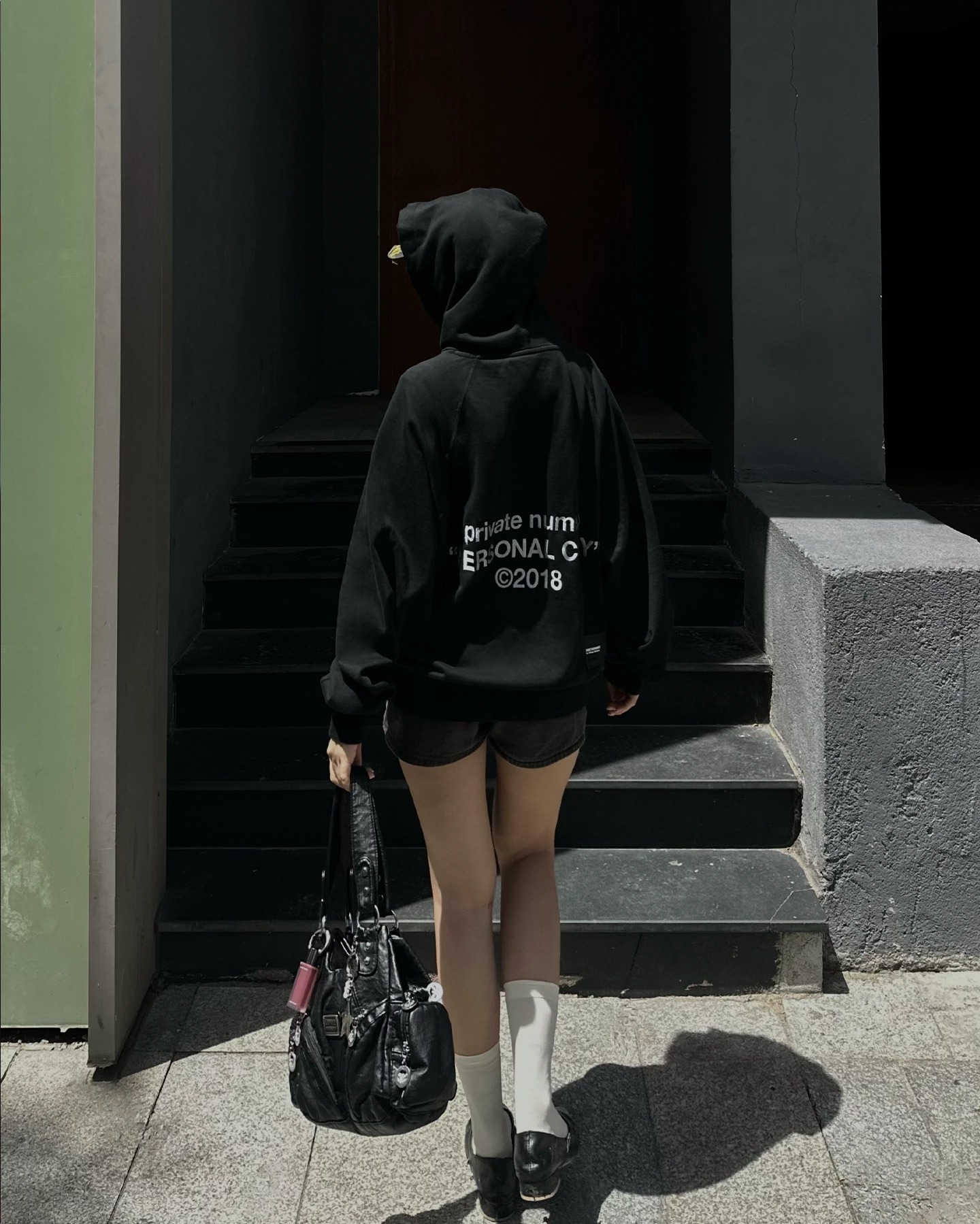 Dark Embroidered Slogan Wash Hoodie