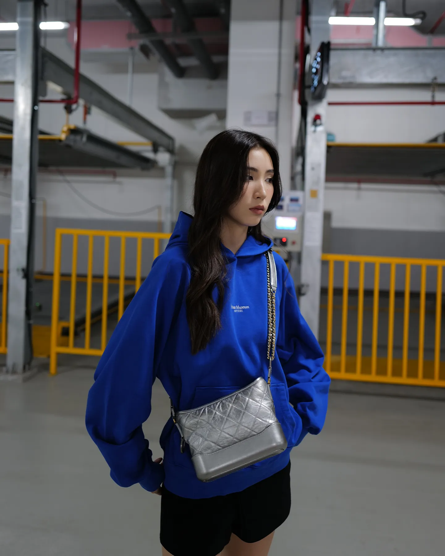 Dark Blue Embroidered Slogan Hoodie