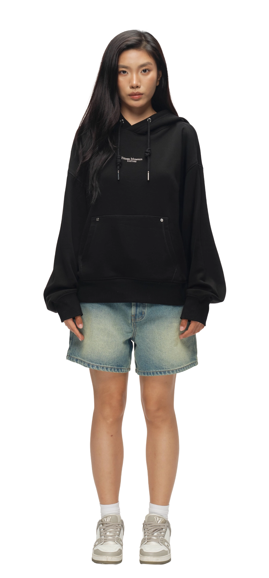 Black Embroider Private Hoodie