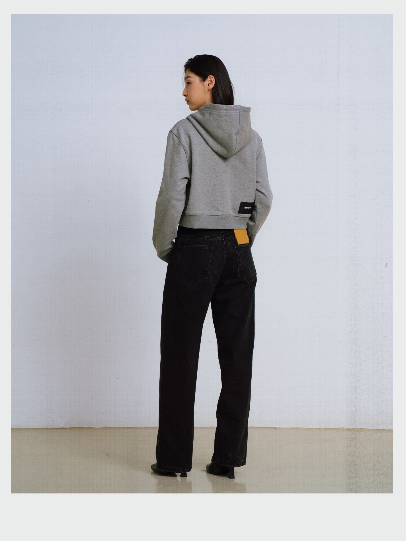 Grey Embroidered Private Hoodie Zip Cropped