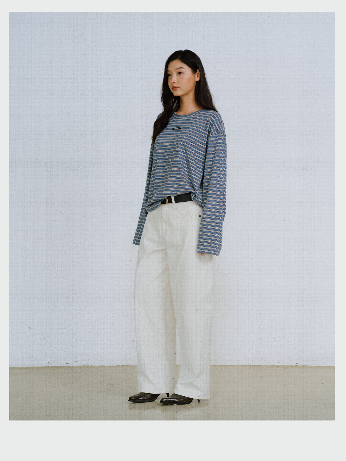 Dusty Blue Striped Long Sleeves T-Shirt