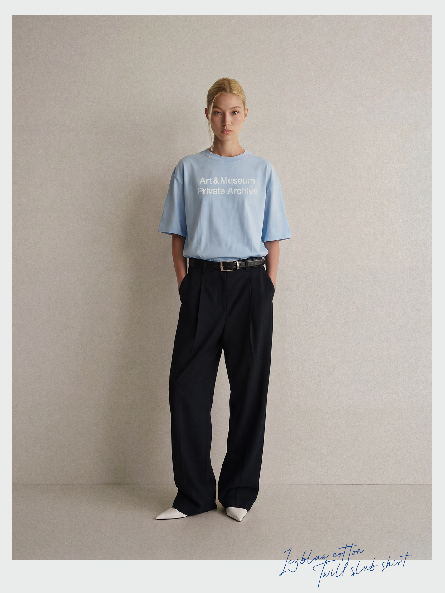 IcyBlue Cotton Twill Slub Shirt Logo Embroidered