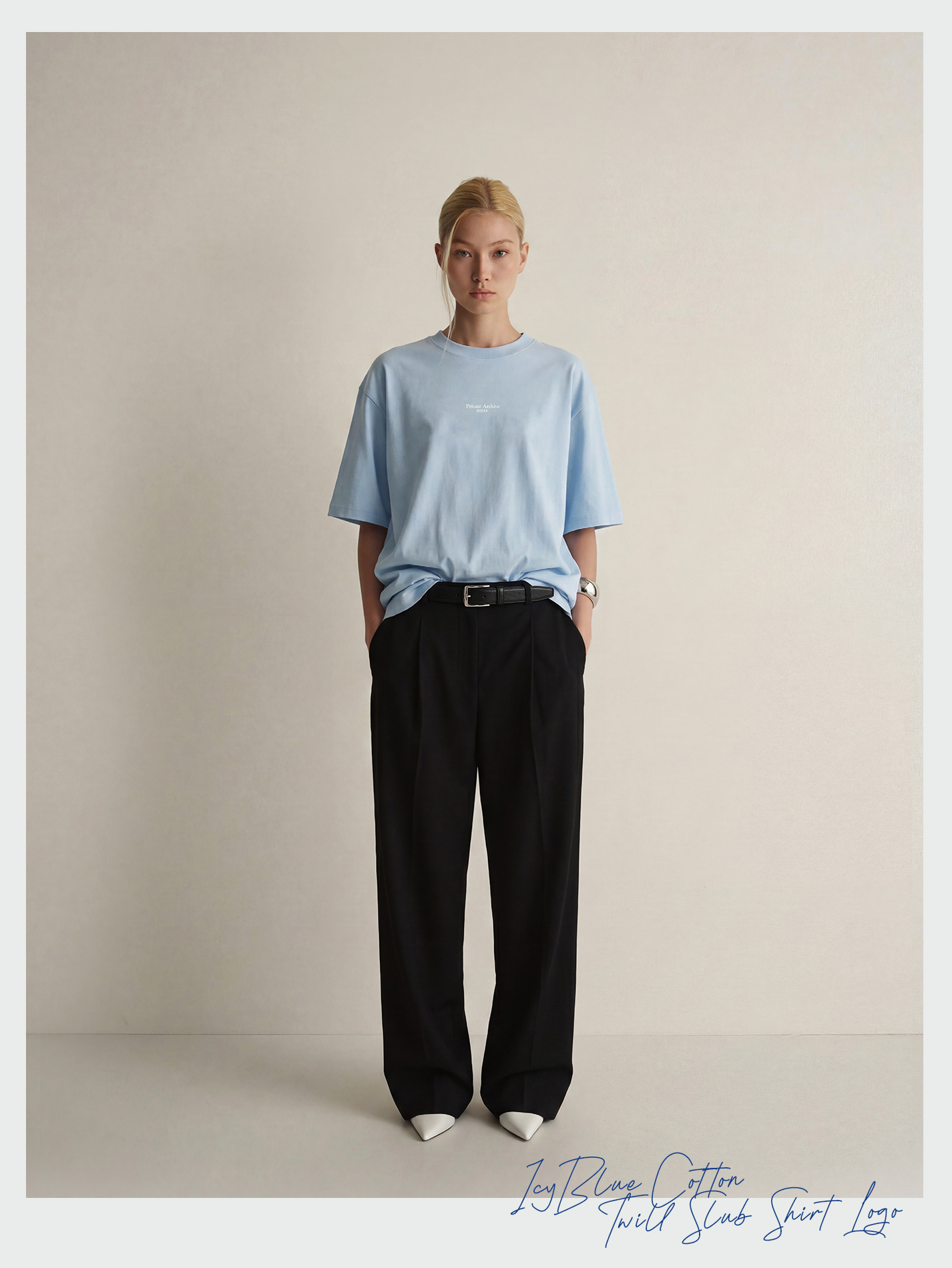 IcyBlue Cotton Twill Slub Shirt Logo Embroidered