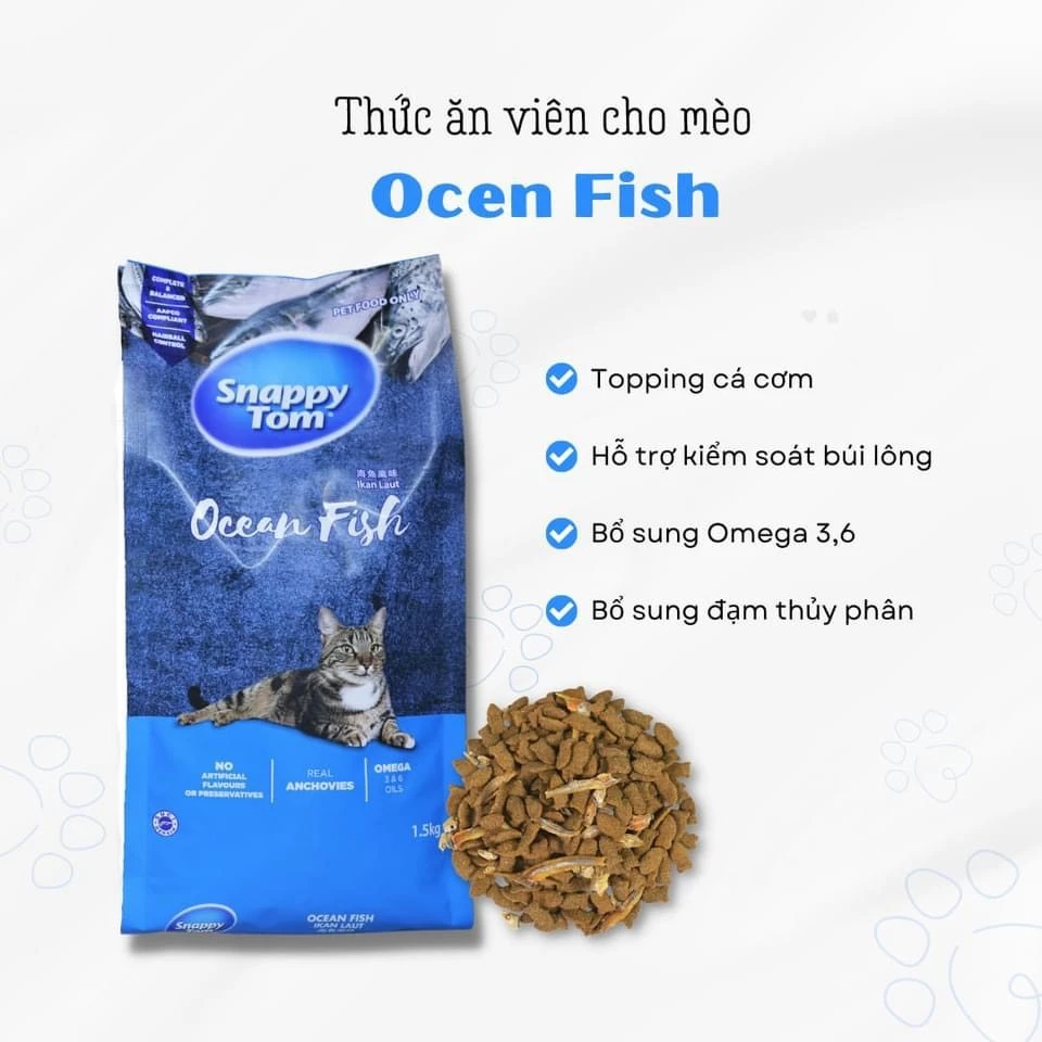 Hạt SNAPPY TOM Cho Mèo Topping Cá Cơm Sấy [Túi 1.5kg]