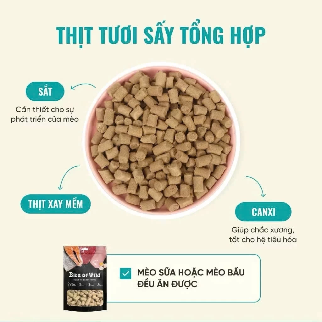 Thịt Cá Sấy Khô BITE OF WILD Cho Chó Mèo