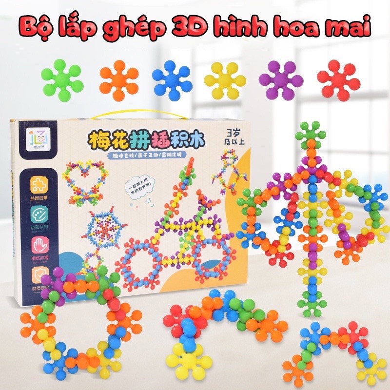 Bộ xếp hình hình hoa mai 3D 200, 400 chi tiết, mô hình lắp ráp hoa mai 3D xoay chiều tặng kèm hướng dẫn lắp ráp