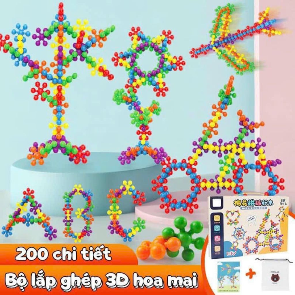Bộ xếp hình hình hoa mai 3D 200, 400 chi tiết, mô hình lắp ráp hoa mai 3D xoay chiều tặng kèm hướng dẫn lắp ráp