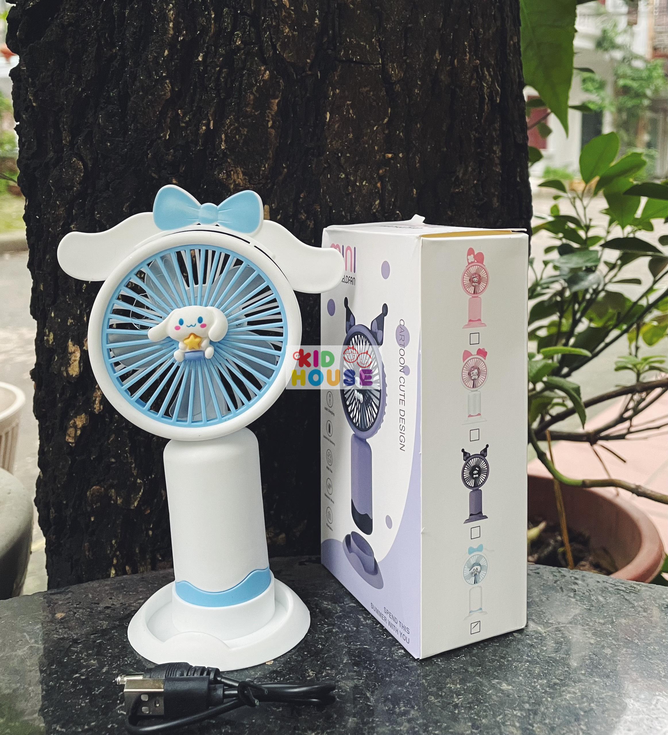 Quạt cầm tay mini capybara, kuromi, quạt sạc công nghệ cao turbo màn led, Quạt quạt tích điện để bàn nhỏ gọn