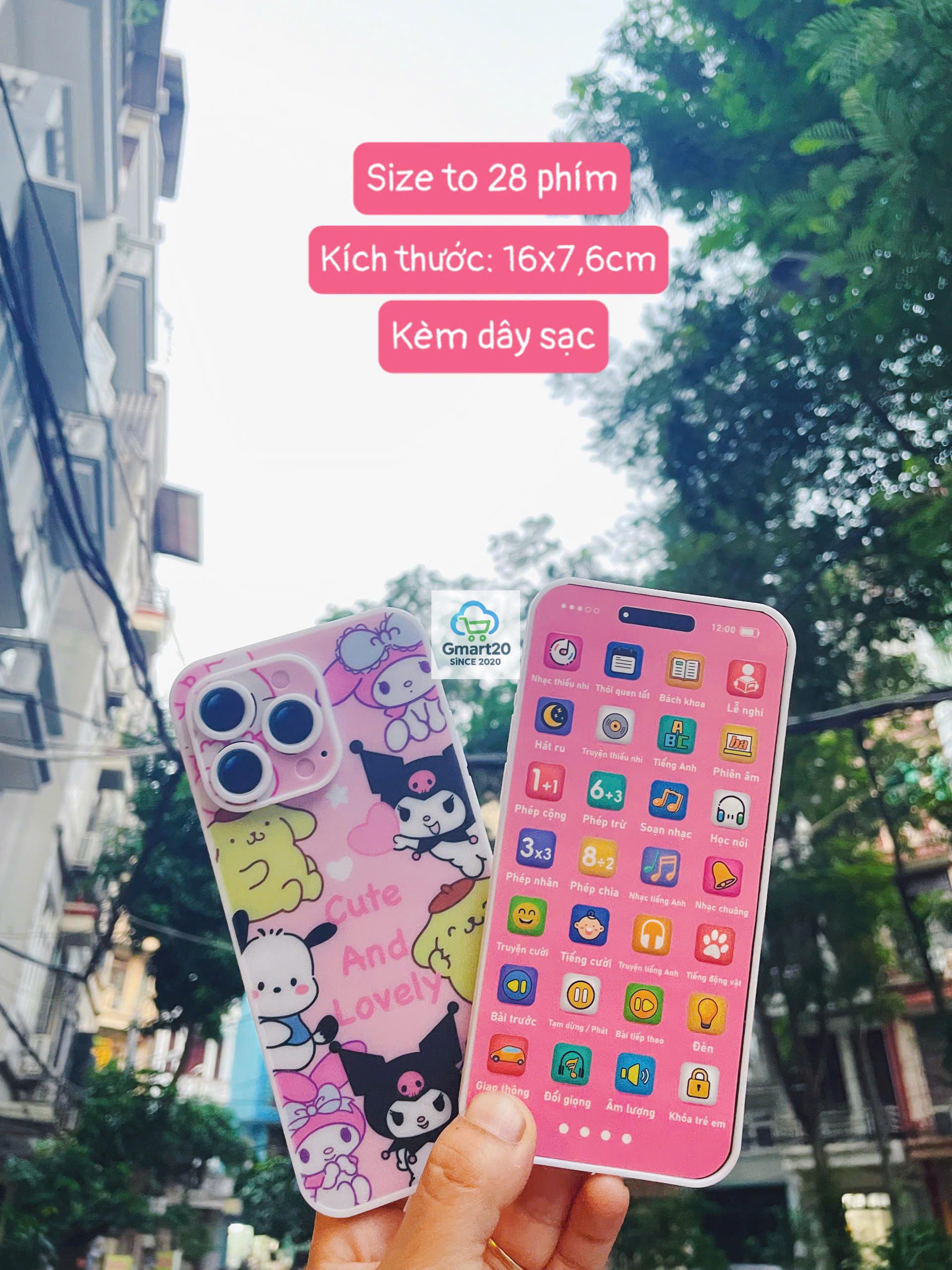 Điện thoại đồ chơi trẻ em bằng tiếng việt phát nhạc, hát ru, học toán, nhại giọng có đèn Led