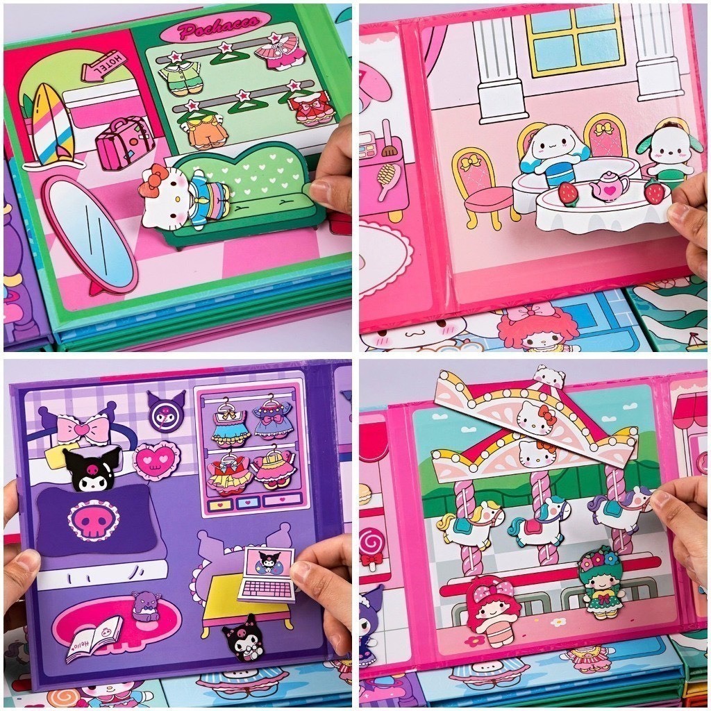 (Size to 18x18cm) Đồ chơi sách nam châm Kuromi, bé ba, capybara, hoạt hình, tranh dán nam châm từ tính thủ công cho bé