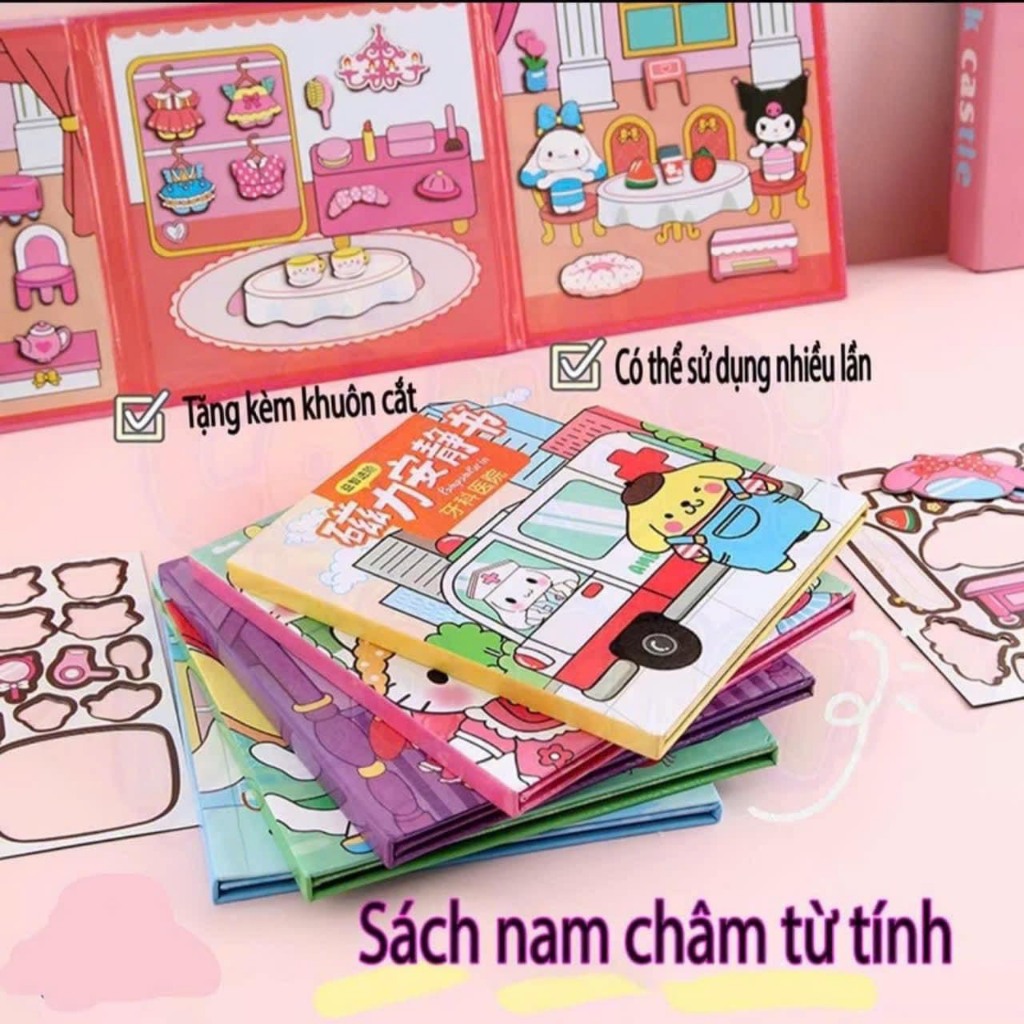 (Size to 18x18cm) Đồ chơi sách nam châm Kuromi, bé ba, capybara, hoạt hình, tranh dán nam châm từ tính thủ công cho bé