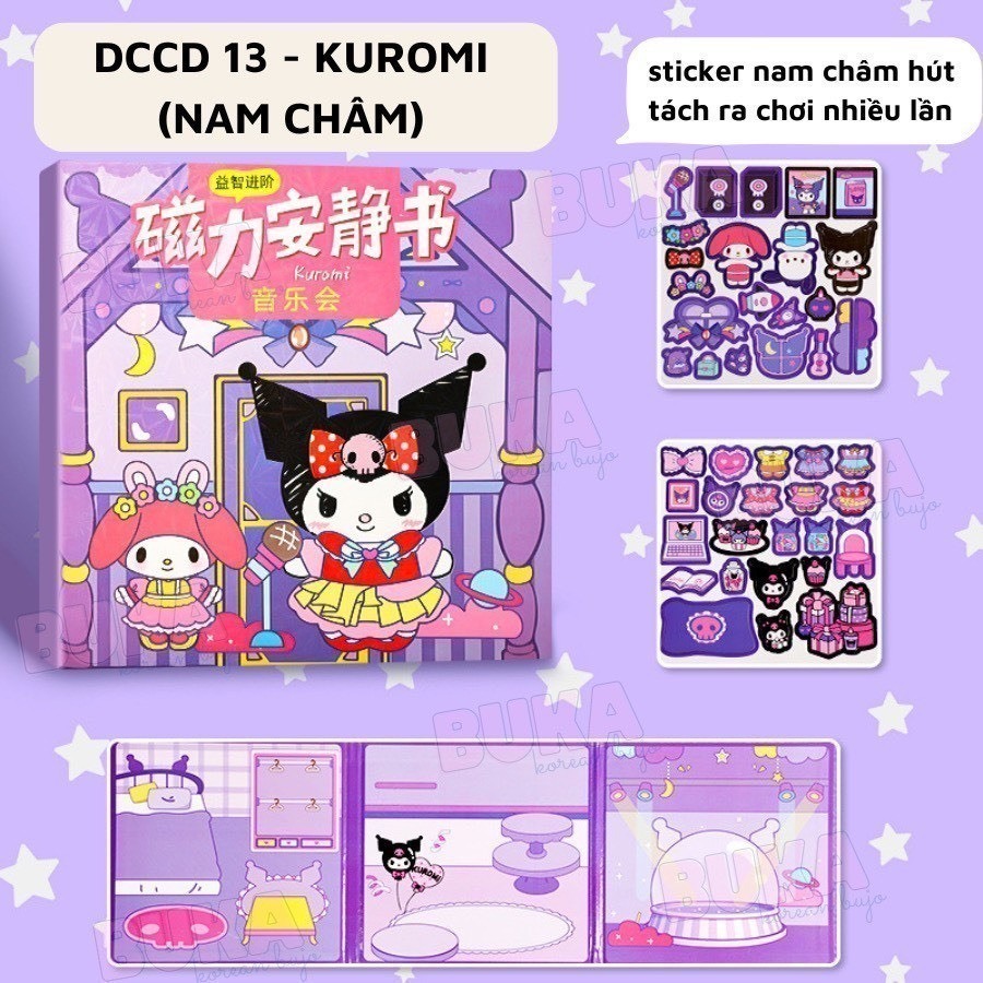 (Size to 18x18cm) Đồ chơi sách nam châm Kuromi, bé ba, capybara, hoạt hình, tranh dán nam châm từ tính thủ công cho bé