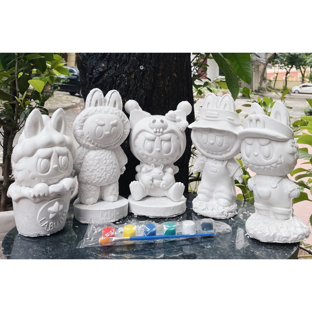 (Size to 16-23cm) Tượng thạch cao bé ba, labubu, kuromi, capybara, công chúa, siêu nhân, Set tô tượng kèm màu và bút vẽ