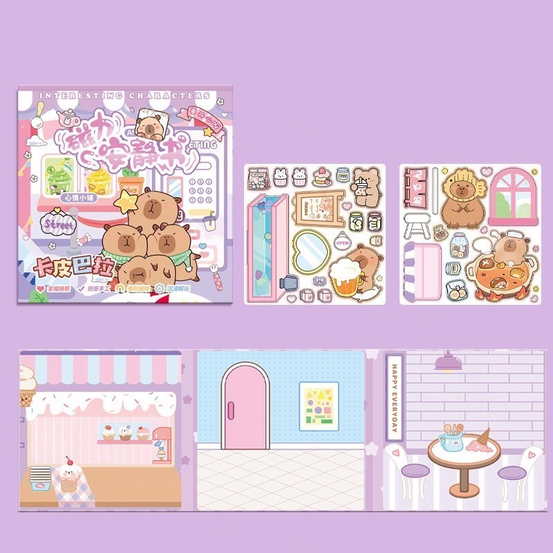 (Size to 18x18cm) Đồ chơi sách nam châm Kuromi, bé ba, capybara, hoạt hình, tranh dán nam châm từ tính thủ công cho bé