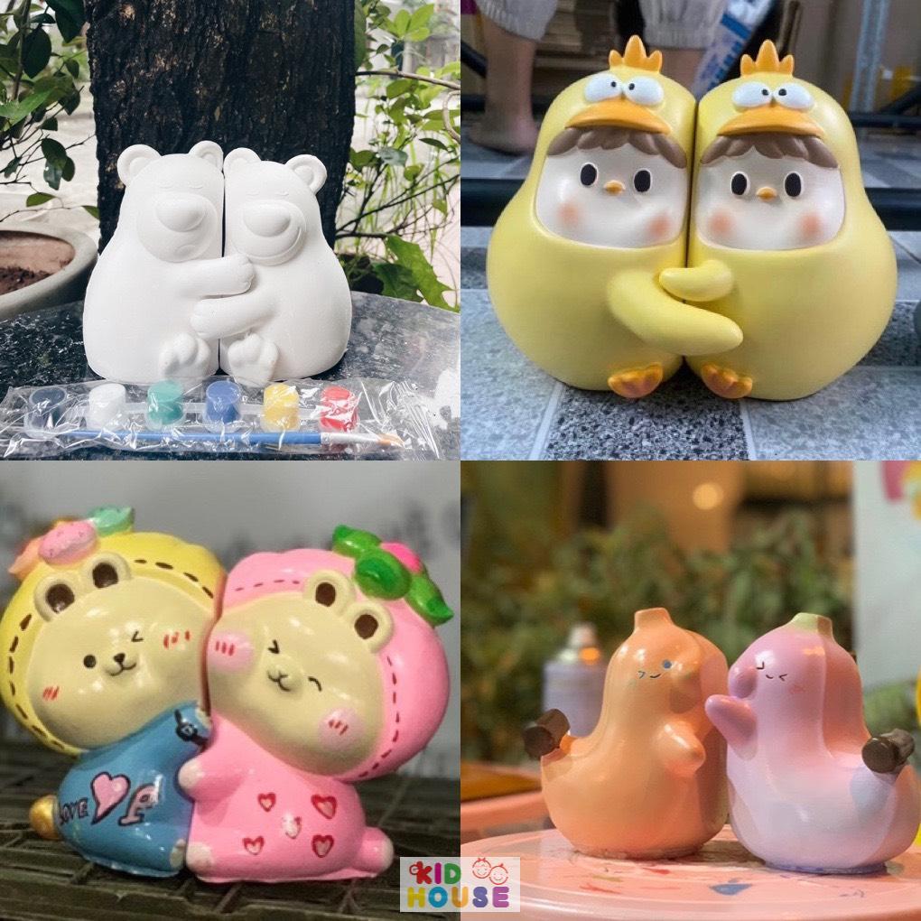 (Size to 16-23cm) Tượng thạch cao bé ba, labubu, kuromi, capybara, công chúa, siêu nhân, Set tô tượng kèm màu và bút vẽ
