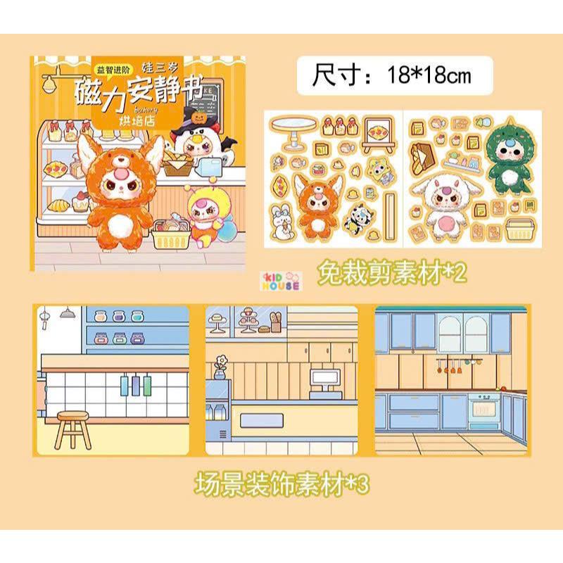 (Size to 18x18cm) Đồ chơi sách nam châm Kuromi, bé ba, capybara, hoạt hình, tranh dán nam châm từ tính thủ công cho bé