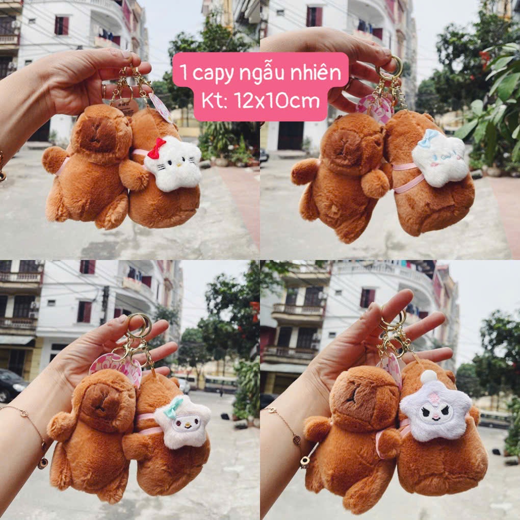 Móc khóa gấu bông kuromi, capybara, babythree xinh xắn treo balo túi xách, móc khóa nhân vật dễ thương