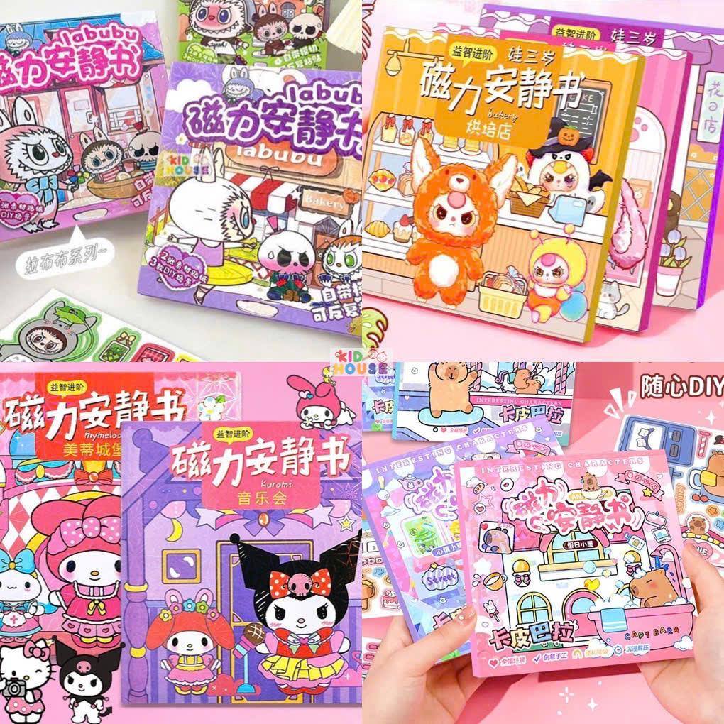 (Size to 18x18cm) Đồ chơi sách nam châm Kuromi, bé ba, capybara, hoạt hình, tranh dán nam châm từ tính thủ công cho bé