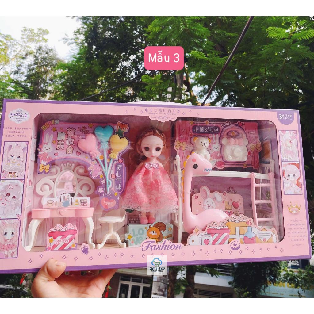 Bộ đồ chơi búp bê bé gái kèm phụ kiện cao cấp, Búp Bê Công Chúa thời trang kèm xe đẩy đồ chơi