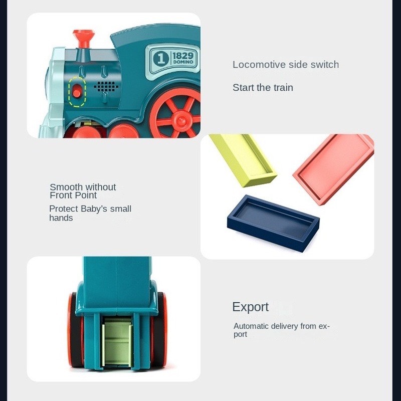 (Kèm pin) Đồ chơi tàu hỏa, xe lửa thả xếp Domino tự động, bộ tàu Domino chuyển động cho bé lắp ráp thỏa sức sáng tạo