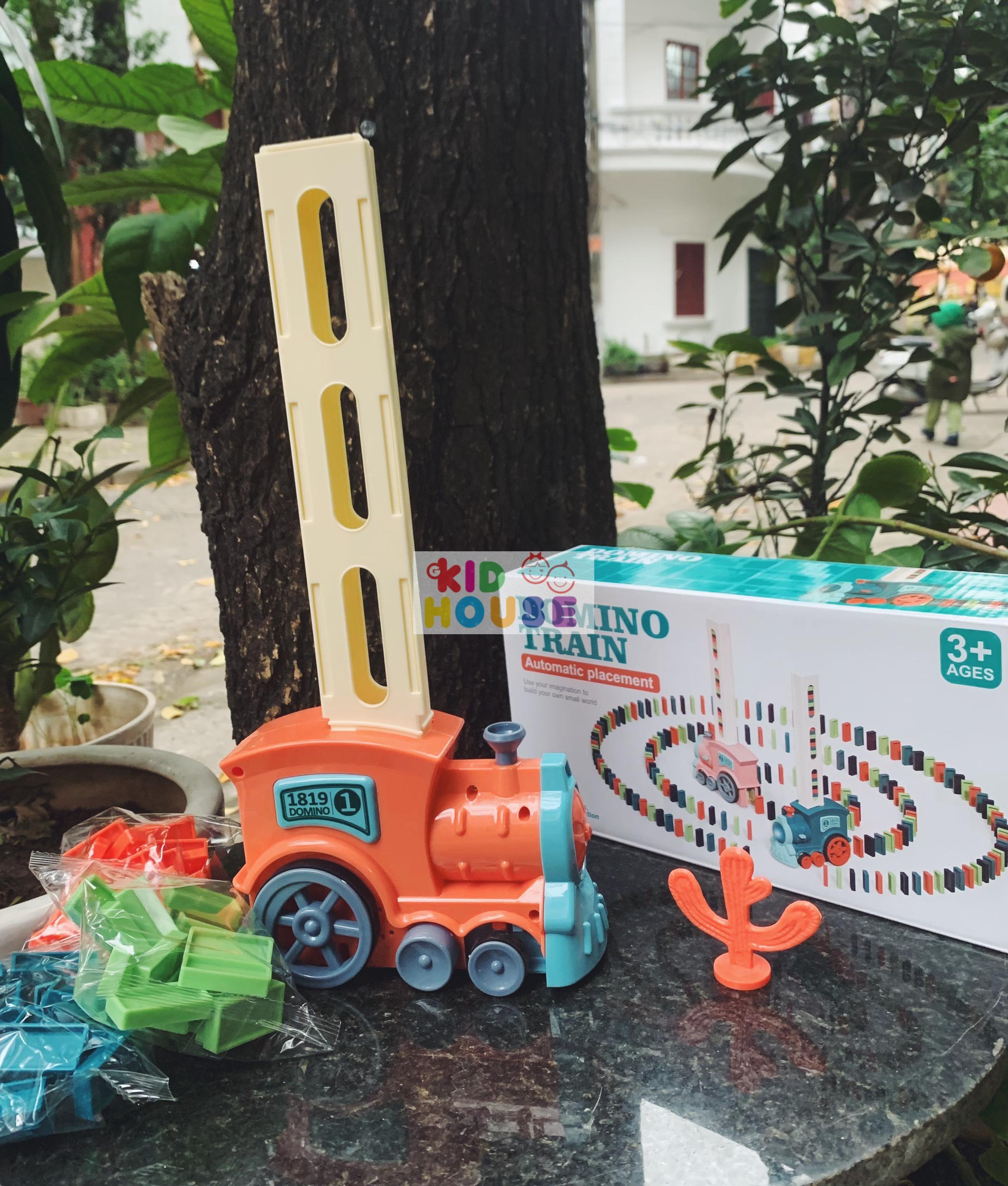(Kèm pin) Đồ chơi tàu hỏa, xe lửa thả xếp Domino tự động, bộ tàu Domino chuyển động cho bé lắp ráp thỏa sức sáng tạo
