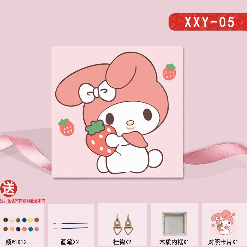 Tranh tô màu số hóa đã căng khung kèm màu, cọ size 20x20, tranh số hóa hoạt hình, bé ba, phong cảnh, loopy, cappy bara