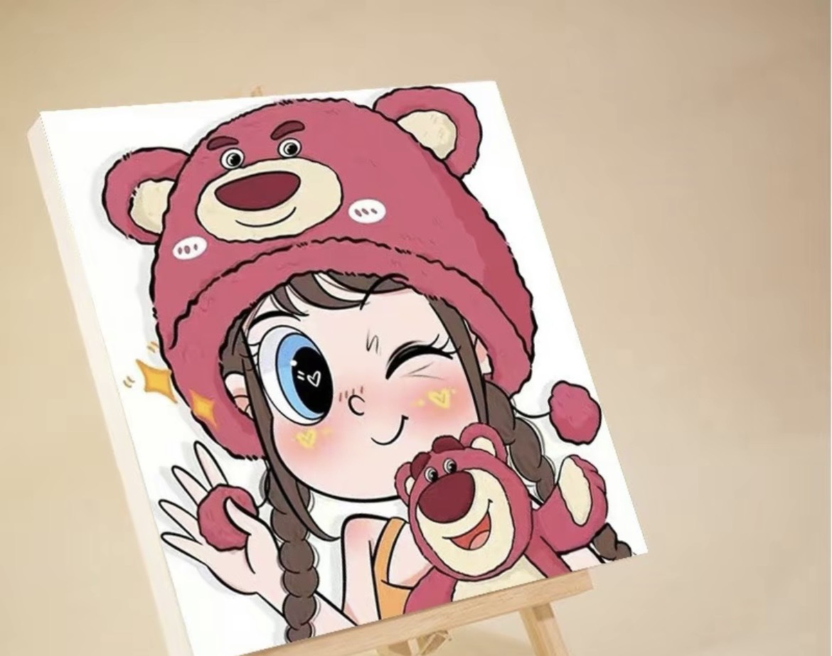 Tranh tô màu số hóa đã căng khung kèm màu, cọ size 20x20, tranh số hóa hoạt hình, bé ba, phong cảnh, loopy, cappy bara