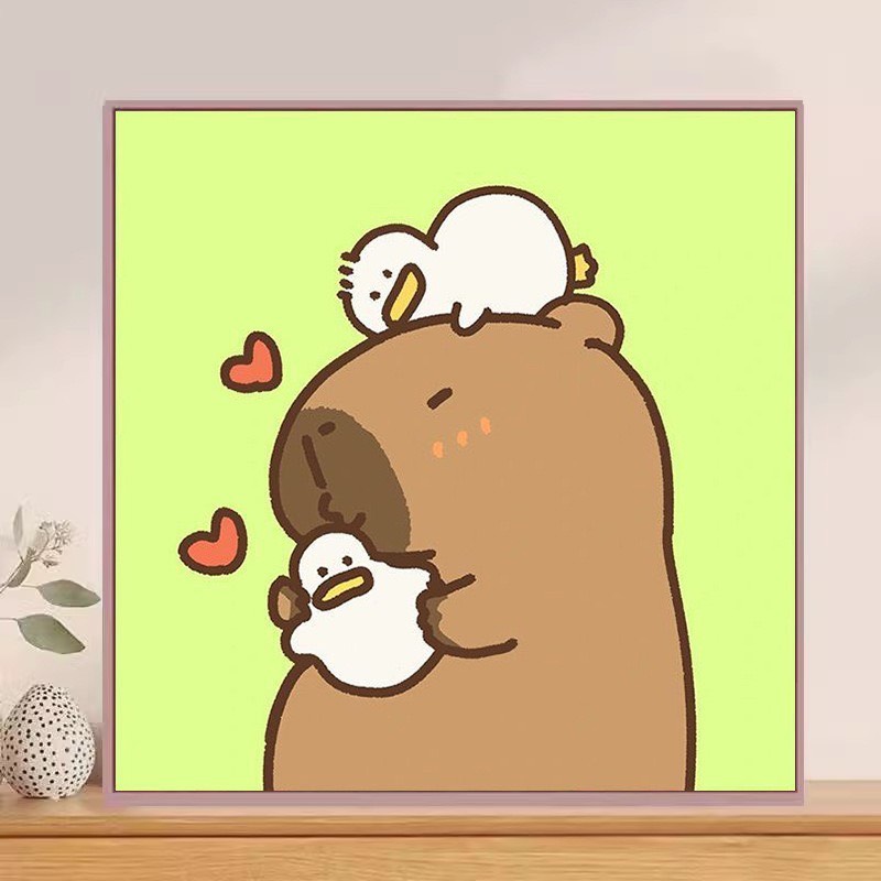 Tranh tô màu số hóa đã căng khung kèm màu, cọ size 20x20, tranh số hóa hoạt hình, bé ba, phong cảnh, loopy, cappy bara