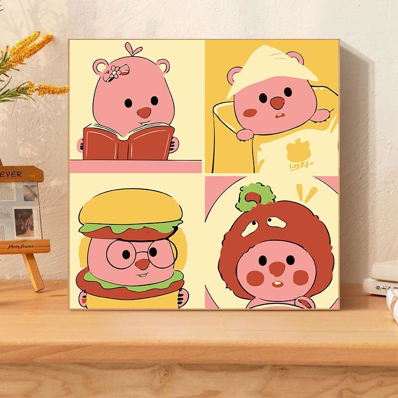 Tranh tô màu số hóa đã căng khung kèm màu, cọ size 20x20, tranh số hóa hoạt hình, bé ba, phong cảnh, loopy, cappy bara