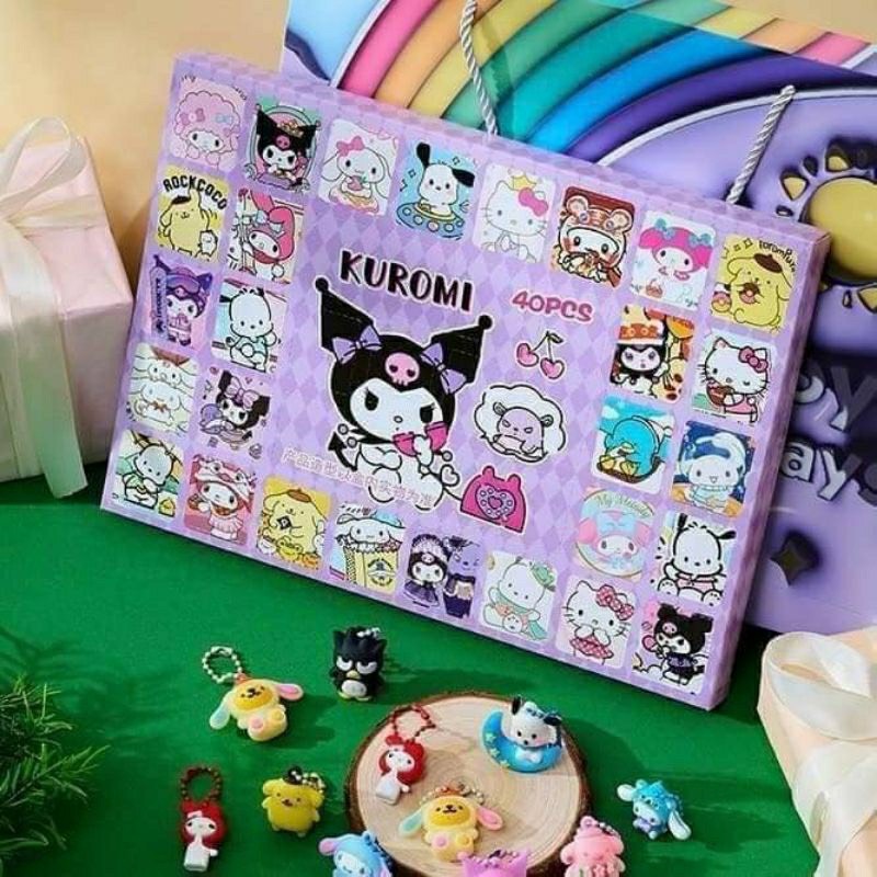 Hộp quà bất ngờ 40 chi tiết Kuromi, Capybara, Labubu, đồ chơi hidden box hộp quà bí mật Kuromi kèm móc khóa