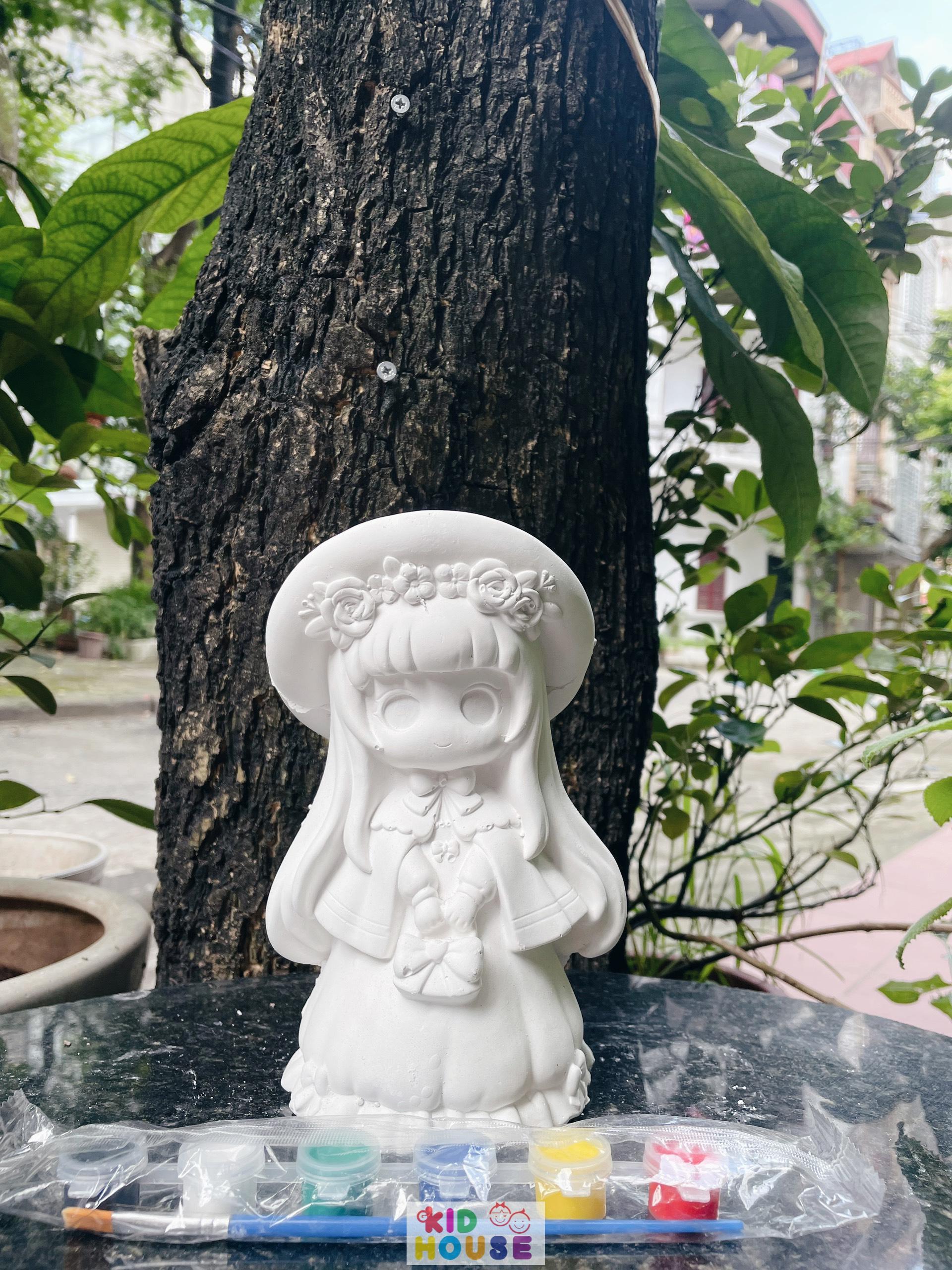 (Size to 16-23cm) Tượng thạch cao bé ba, labubu, kuromi, capybara, công chúa, siêu nhân, Set tô tượng kèm màu và bút vẽ