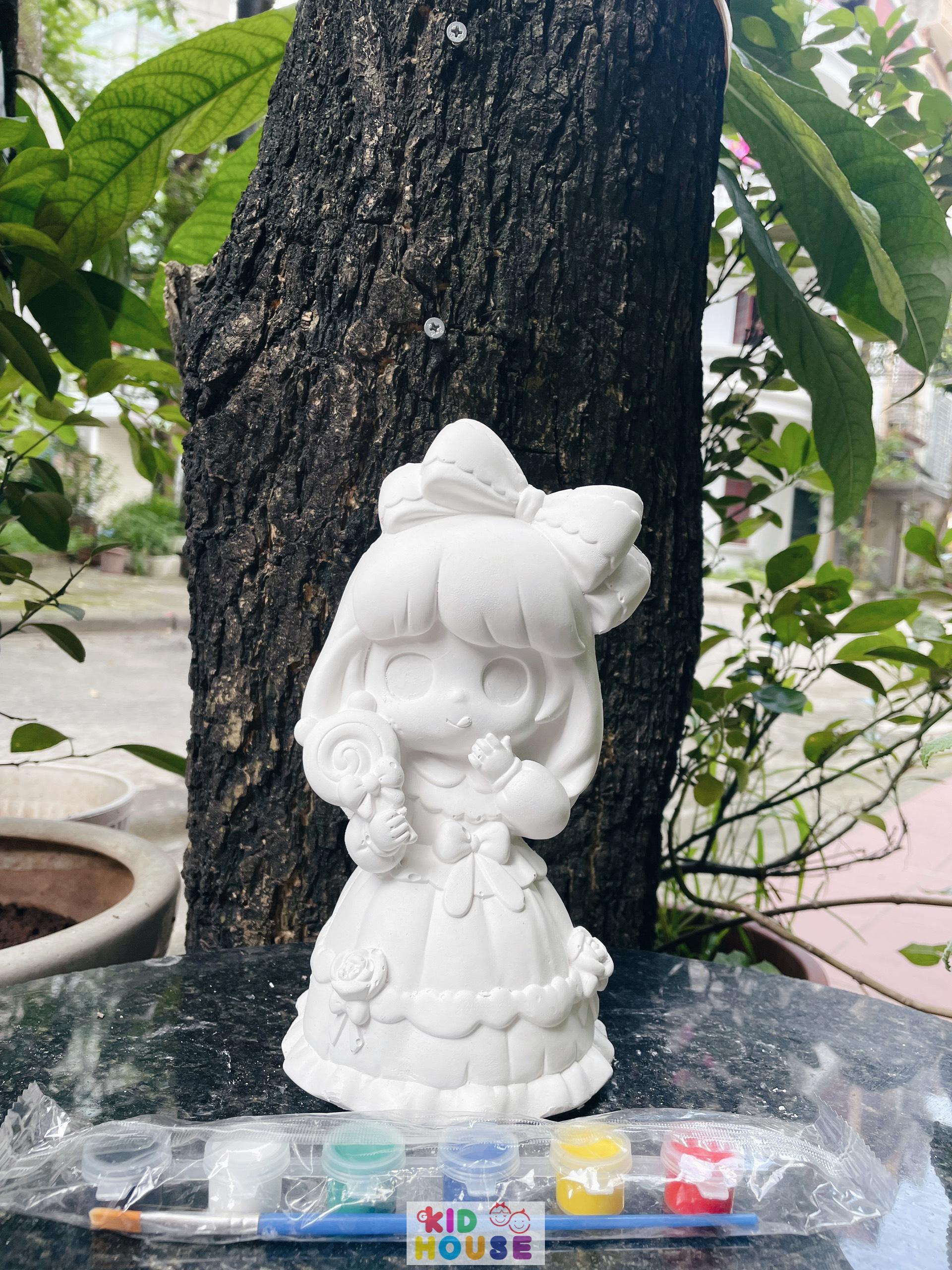 (Size to 16-23cm) Tượng thạch cao bé ba, labubu, kuromi, capybara, công chúa, siêu nhân, Set tô tượng kèm màu và bút vẽ