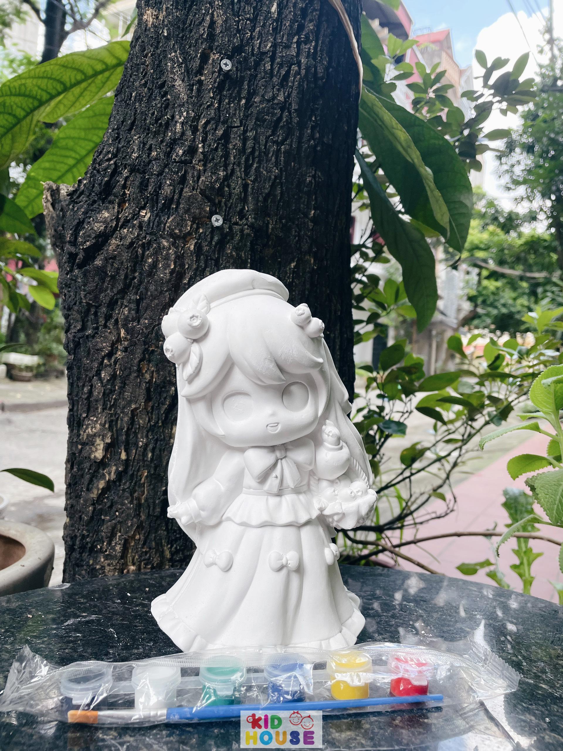 (Size to 16-23cm) Tượng thạch cao bé ba, labubu, kuromi, capybara, công chúa, siêu nhân, Set tô tượng kèm màu và bút vẽ