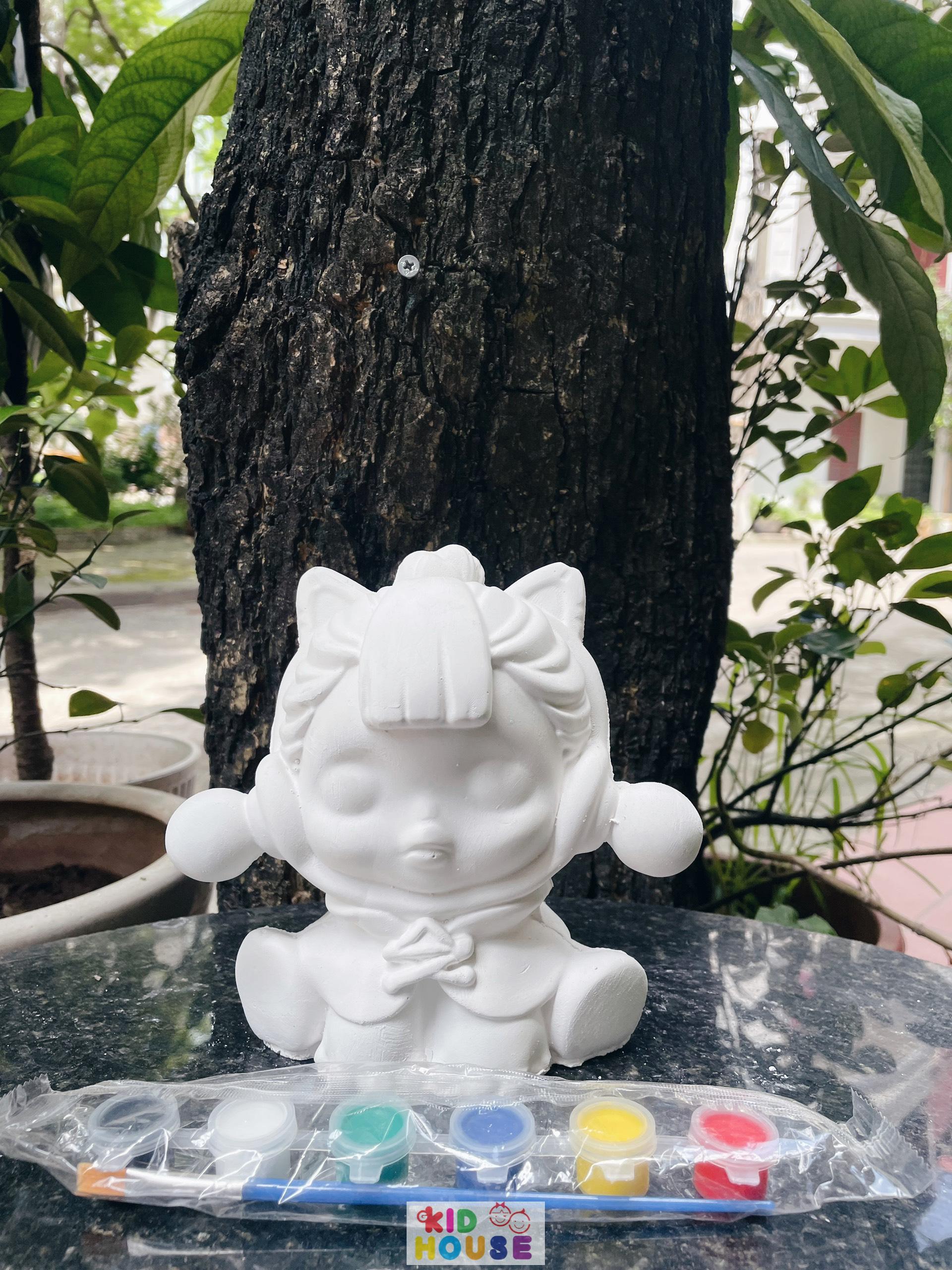 (Size to 16-23cm) Tượng thạch cao bé ba, labubu, kuromi, capybara, công chúa, siêu nhân, Set tô tượng kèm màu và bút vẽ