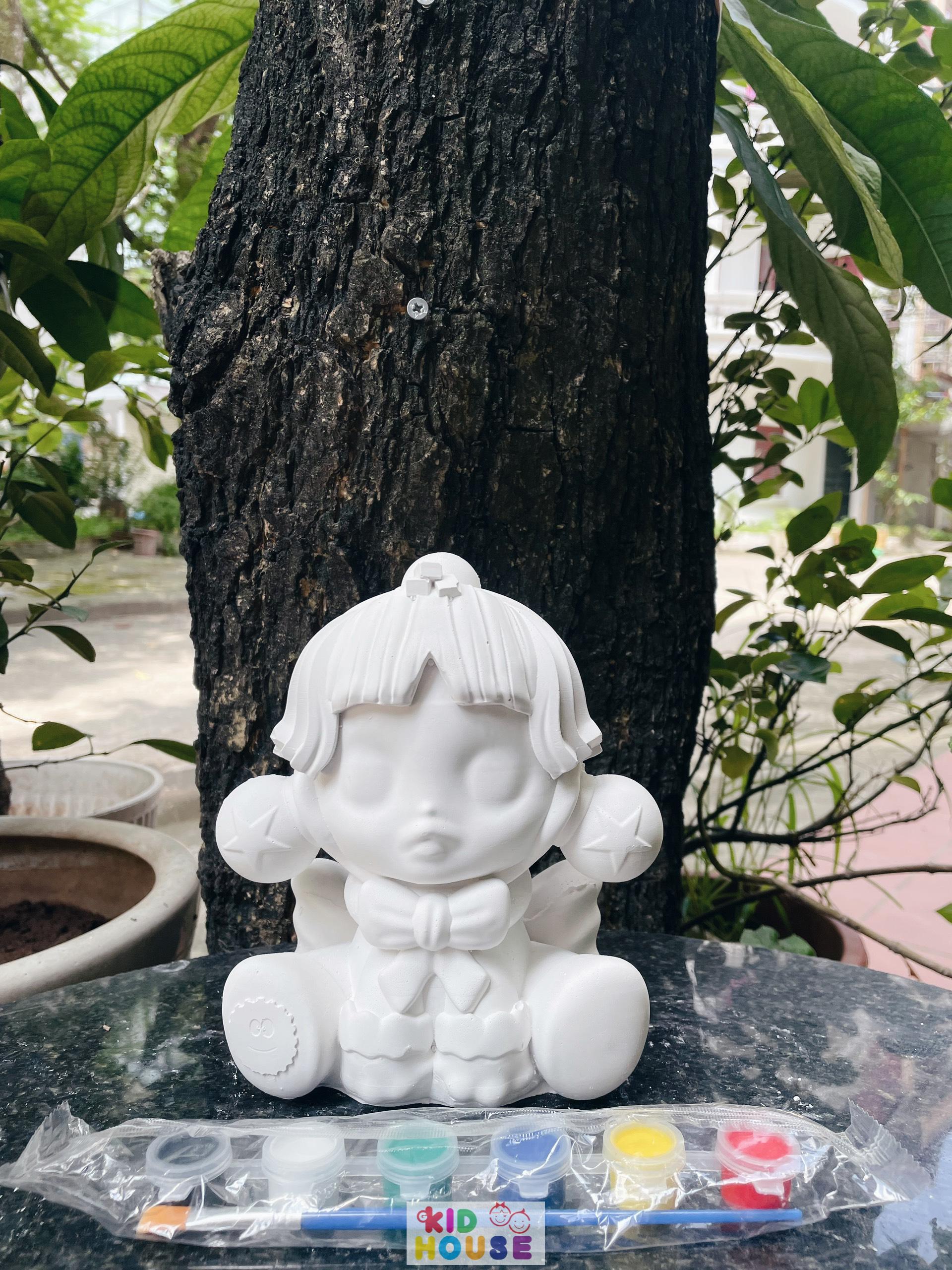 (Size to 16-23cm) Tượng thạch cao bé ba, labubu, kuromi, capybara, công chúa, siêu nhân, Set tô tượng kèm màu và bút vẽ