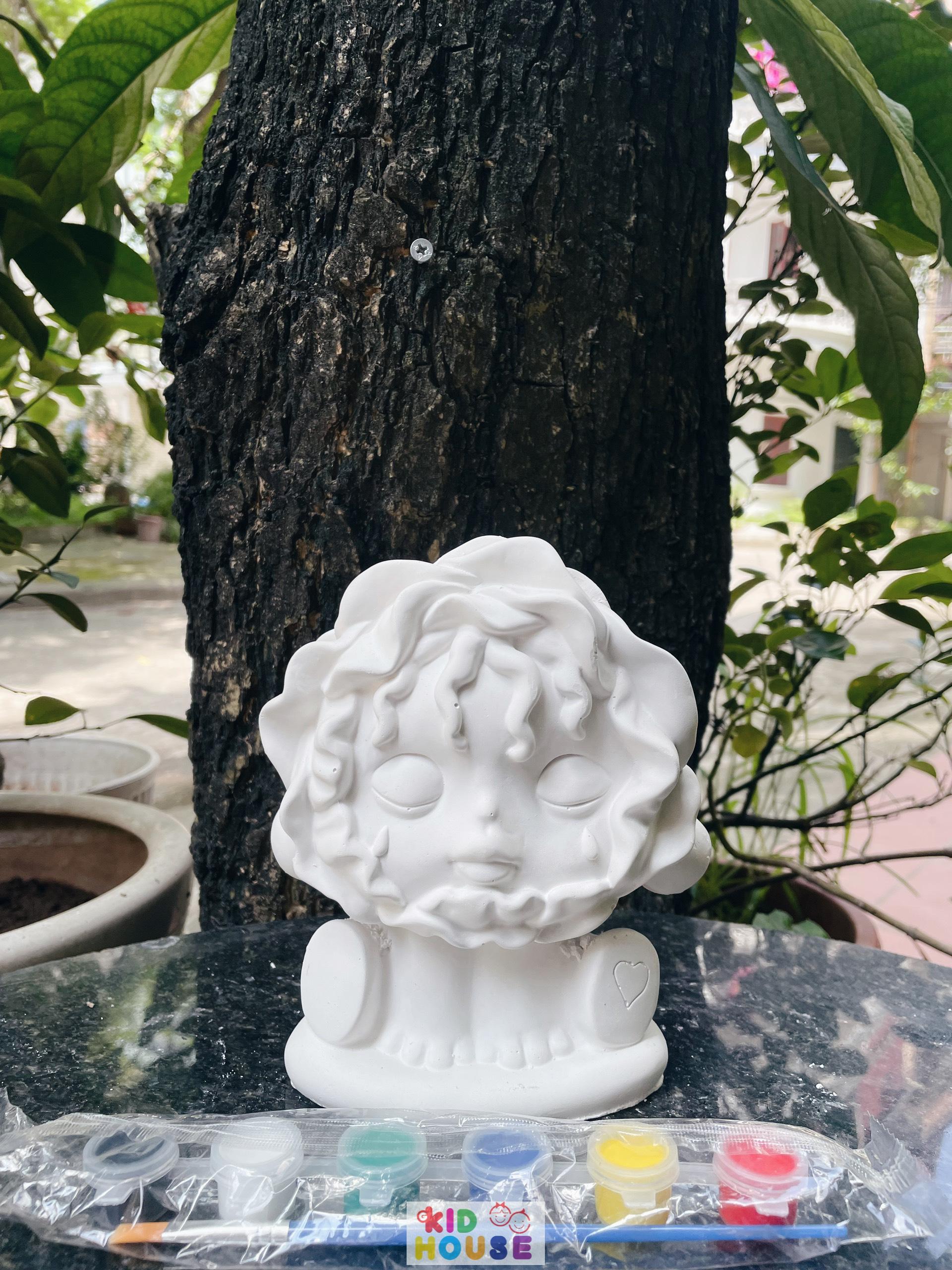 (Size to 16-23cm) Tượng thạch cao bé ba, labubu, kuromi, capybara, công chúa, siêu nhân, Set tô tượng kèm màu và bút vẽ