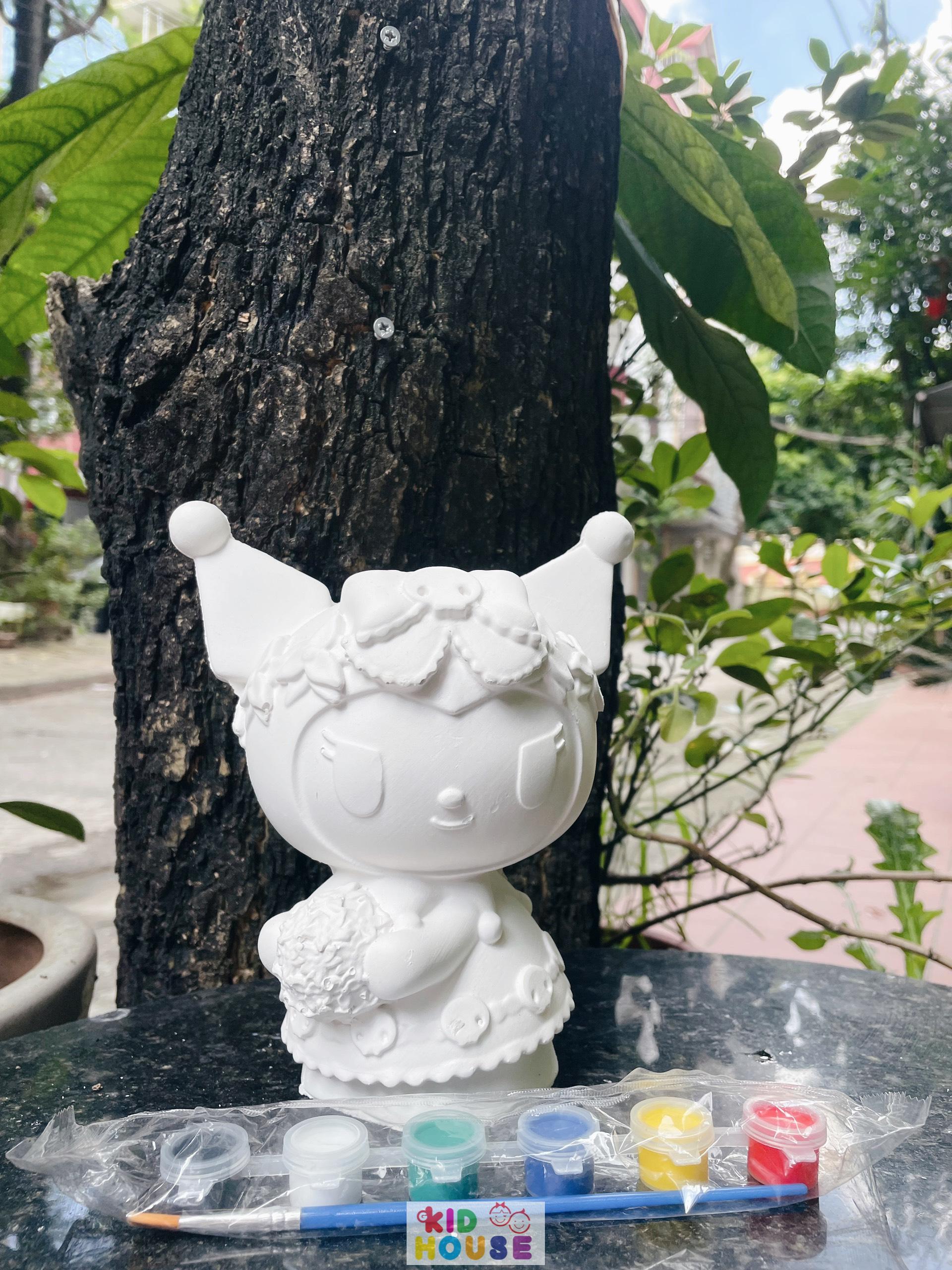 (Size to 16-23cm) Tượng thạch cao bé ba, labubu, kuromi, capybara, công chúa, siêu nhân, Set tô tượng kèm màu và bút vẽ