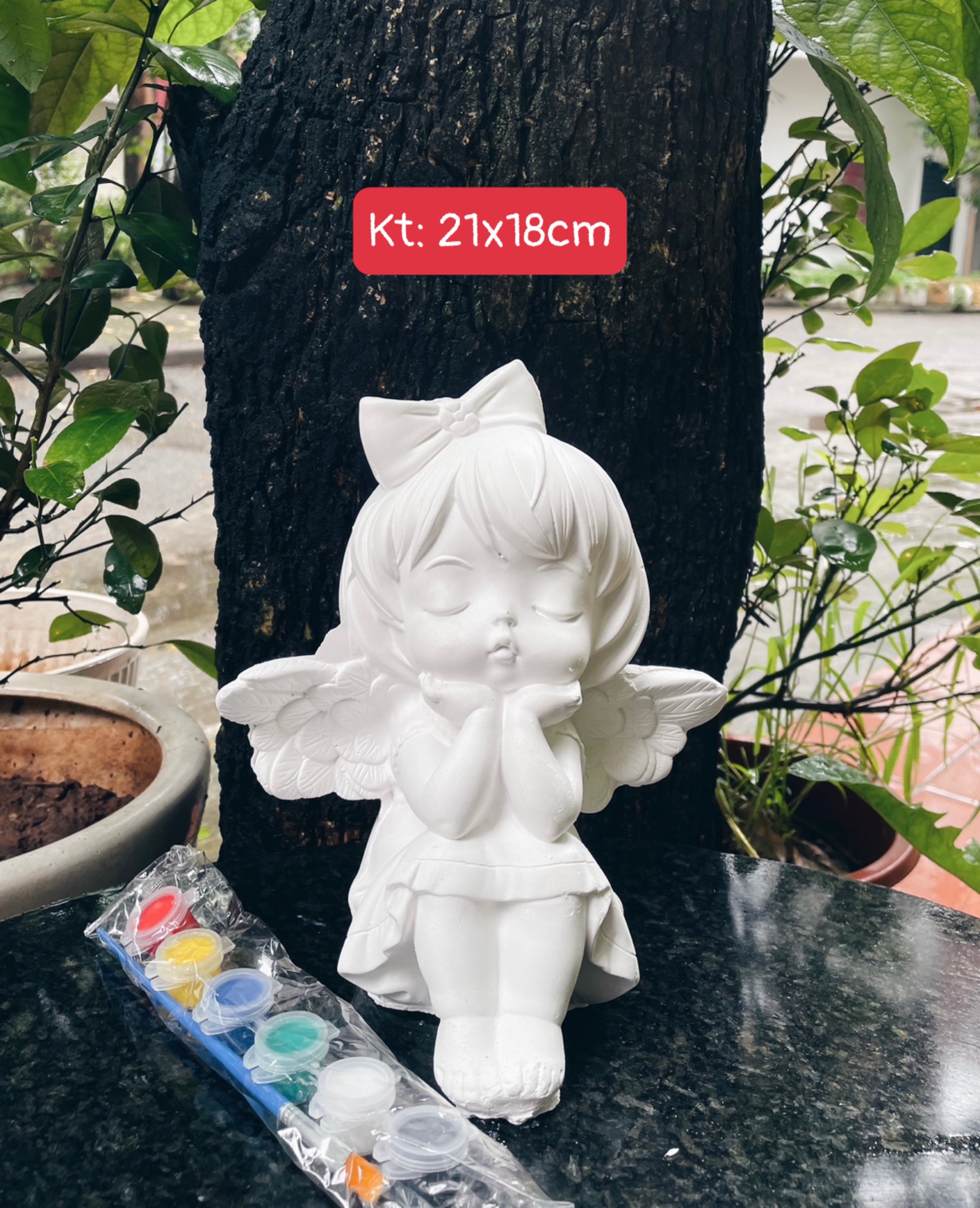 (Size to 16-23cm) Tượng thạch cao bé ba, labubu, kuromi, capybara, công chúa, siêu nhân, Set tô tượng kèm màu và bút vẽ
